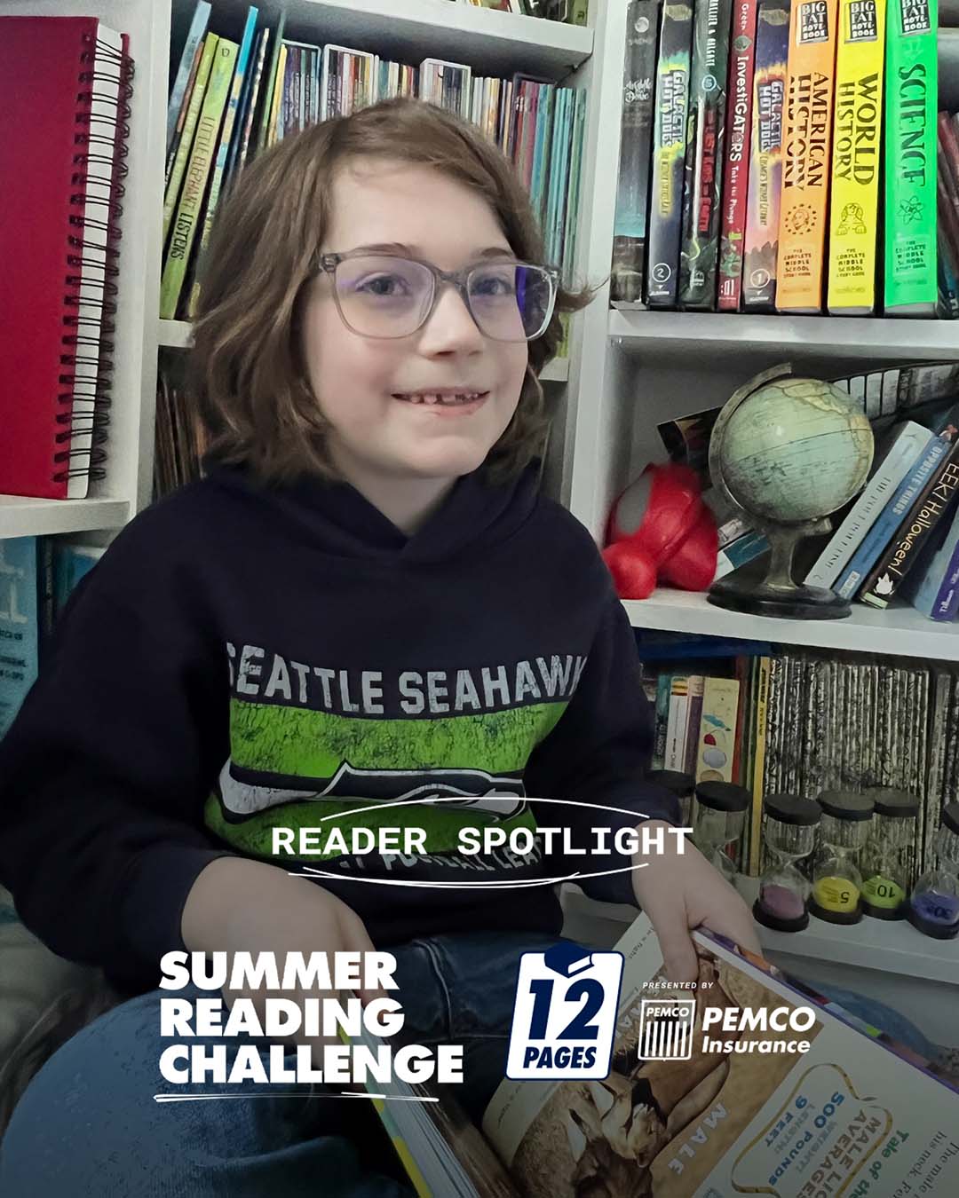 A photo of Wilder reading - Reader Spotlight - Summer Reading Challenge