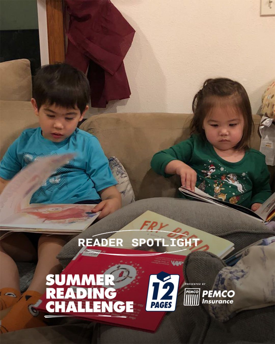 A photo of Brayden reading - Reader Spotlight - Summer Reading Challenge