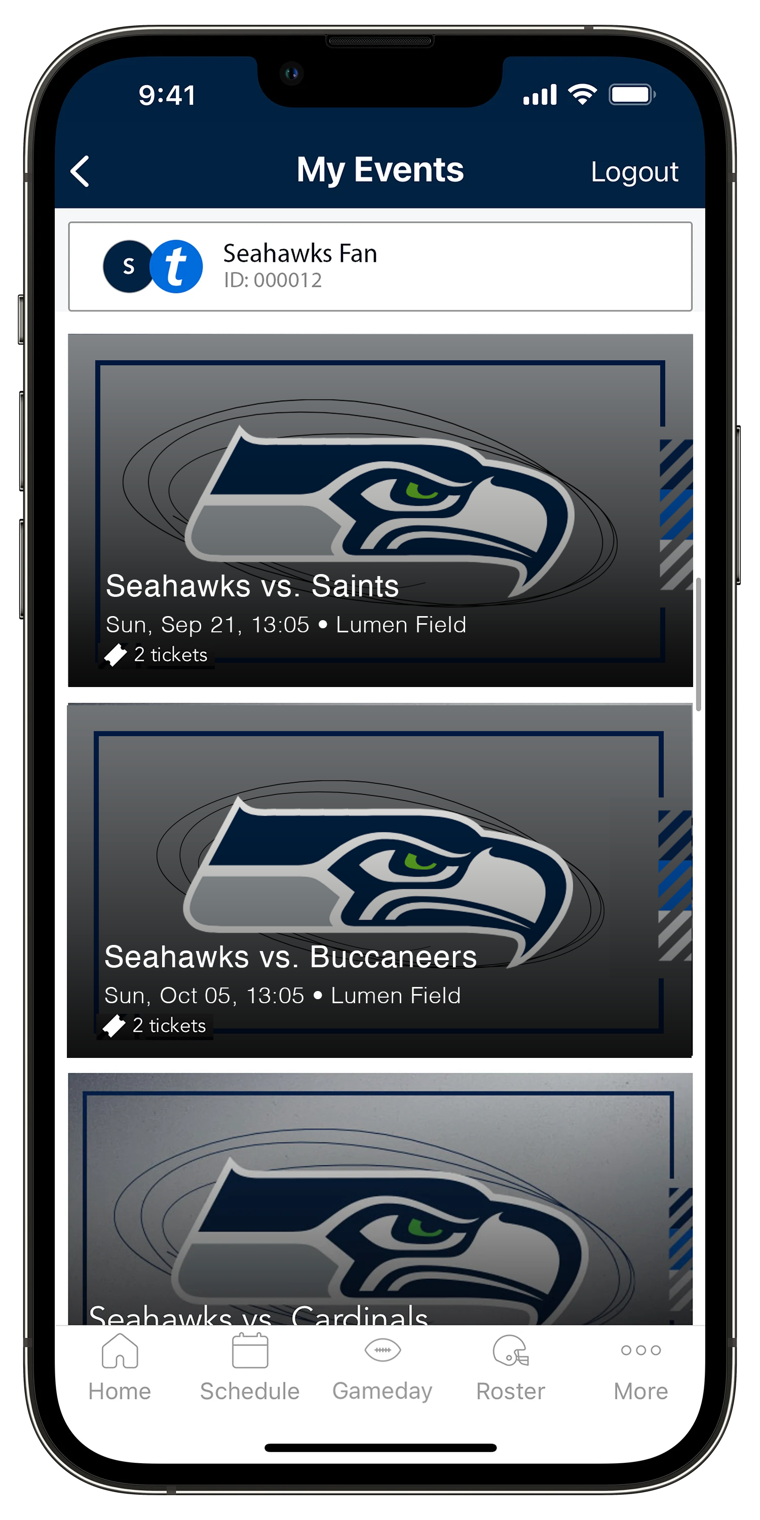 The Seahawks Mobile App My Events Page