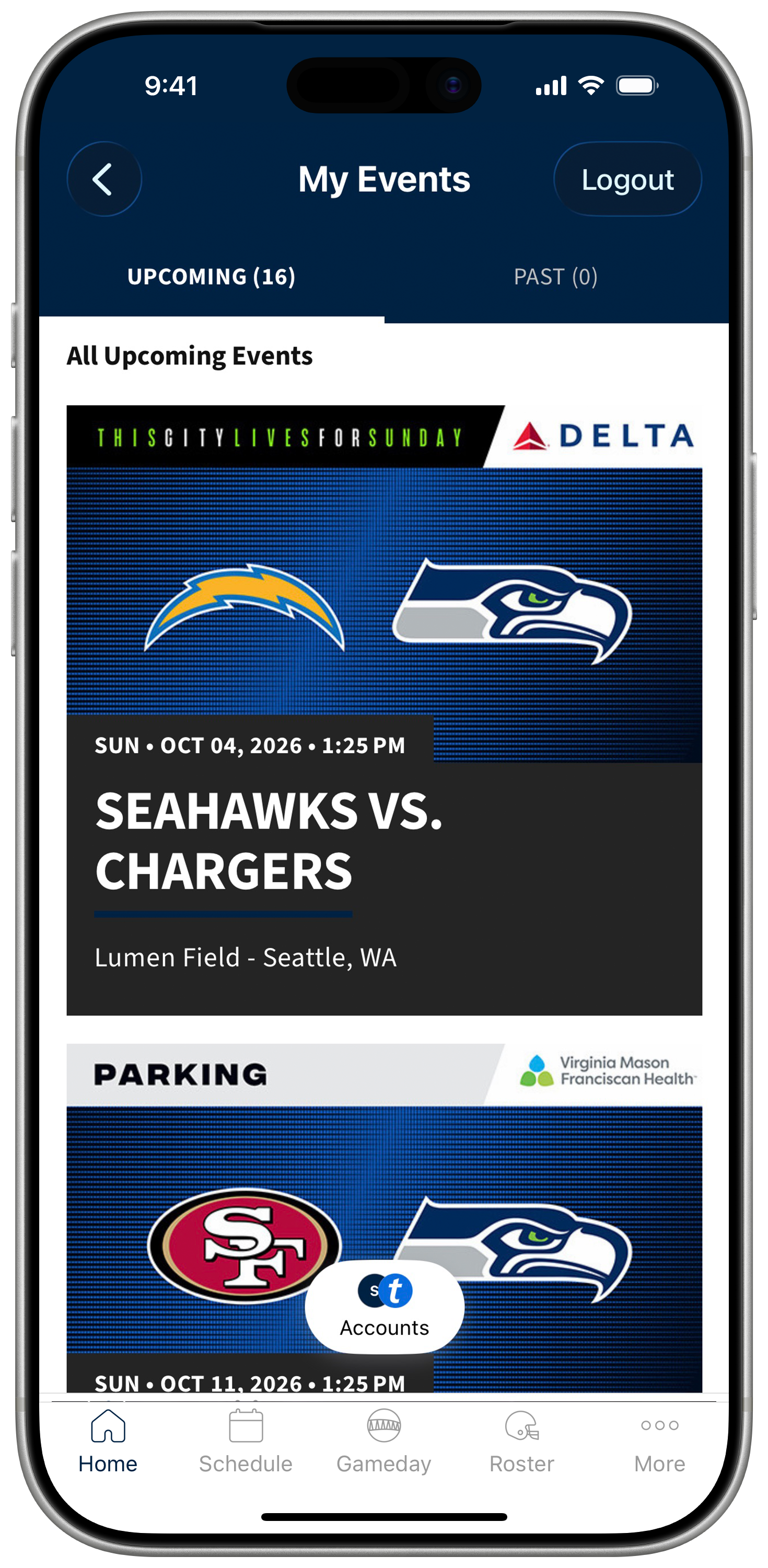 The Seahawks Mobile App My Events Page