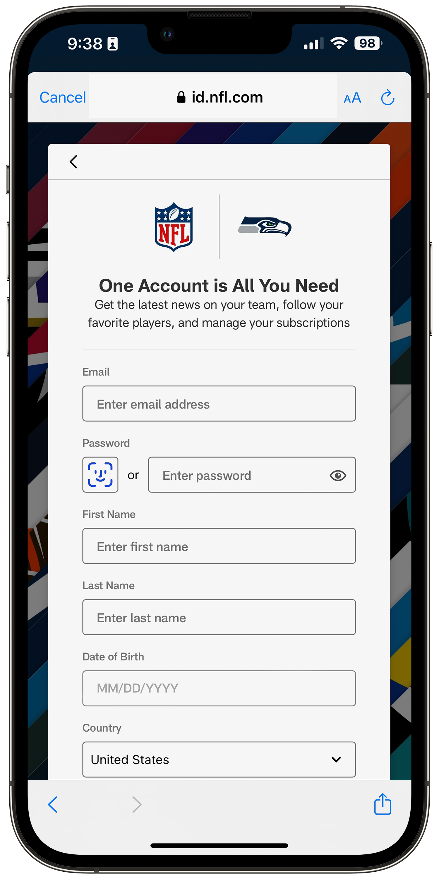 The Seahawks Mobile App NFL Login Page