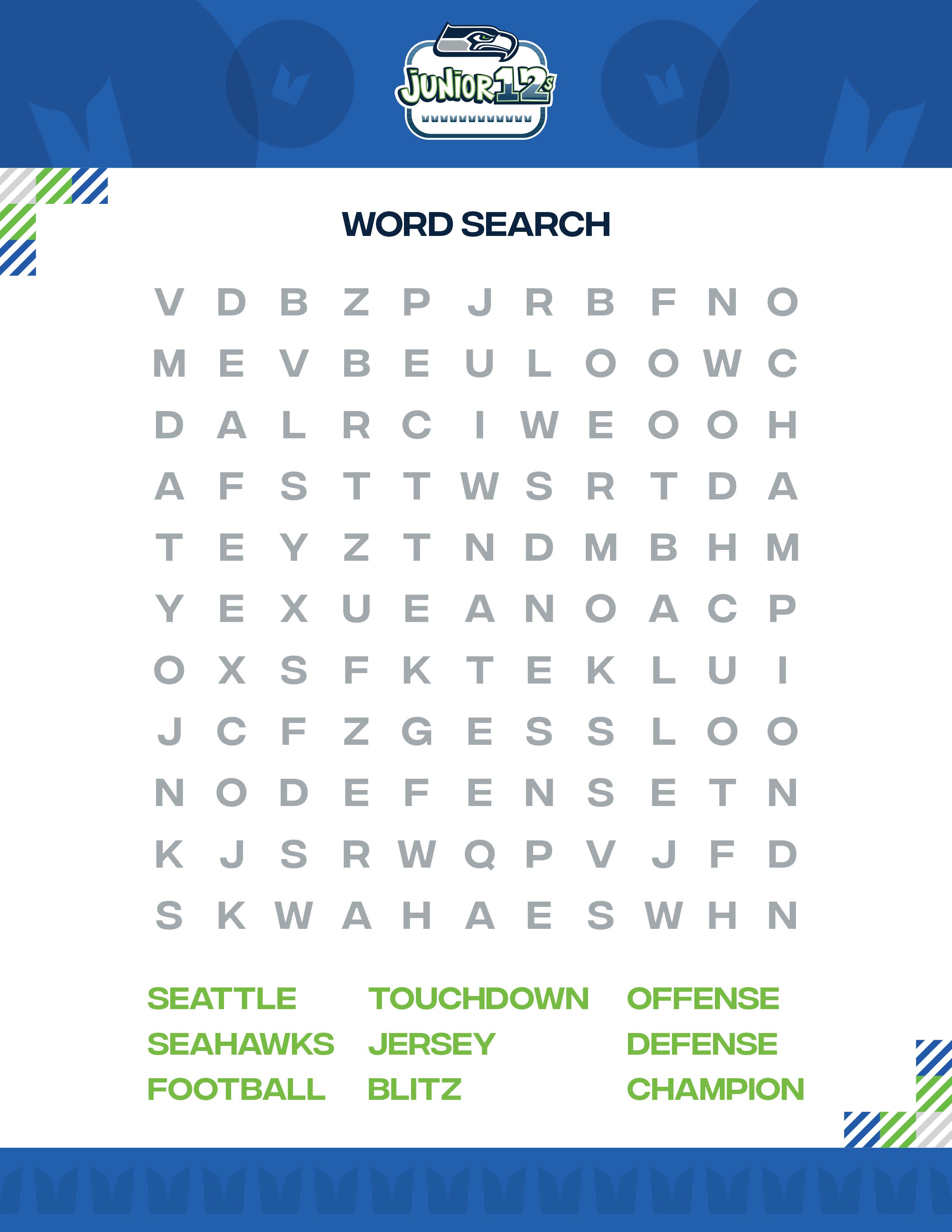 A Junior 12s Word Search Activity Sheet