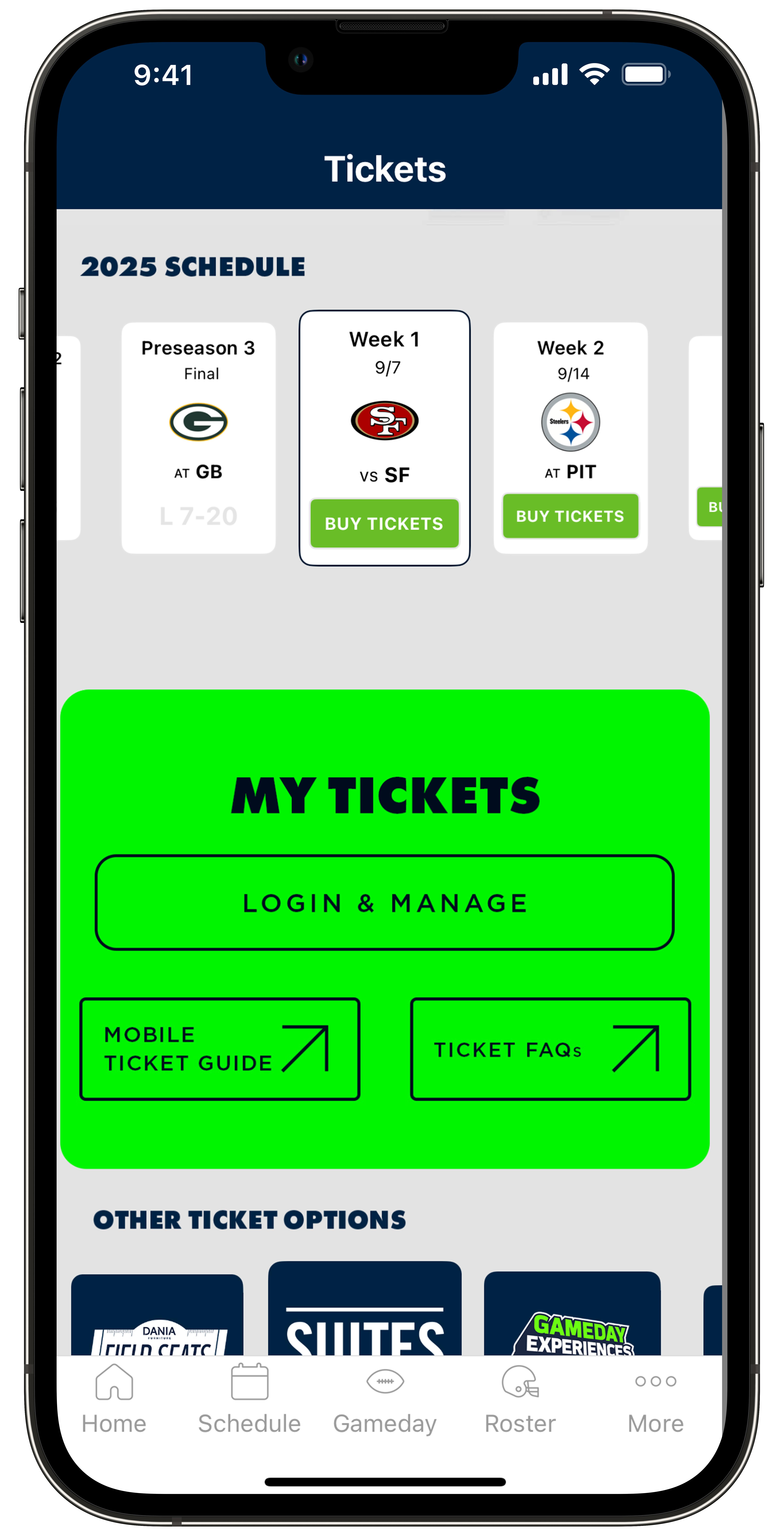 The Seahawks Mobile App Tickets Page