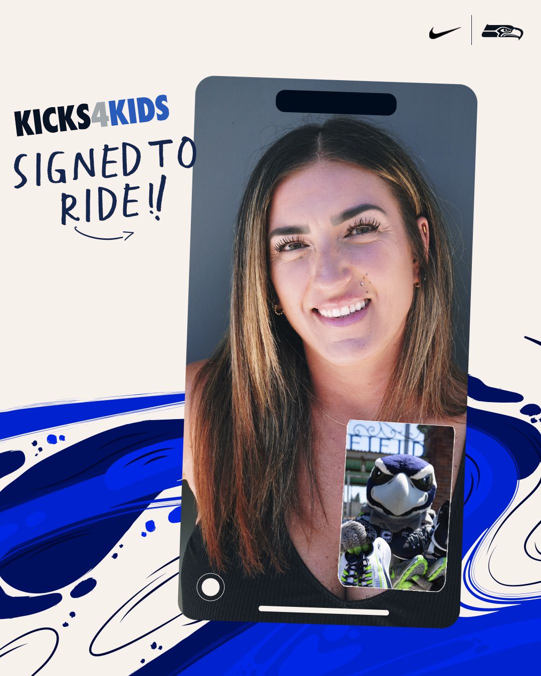 Brooklyn Laybourne on a FaceTime call with Blitz with the text SIGNED TO RIDE