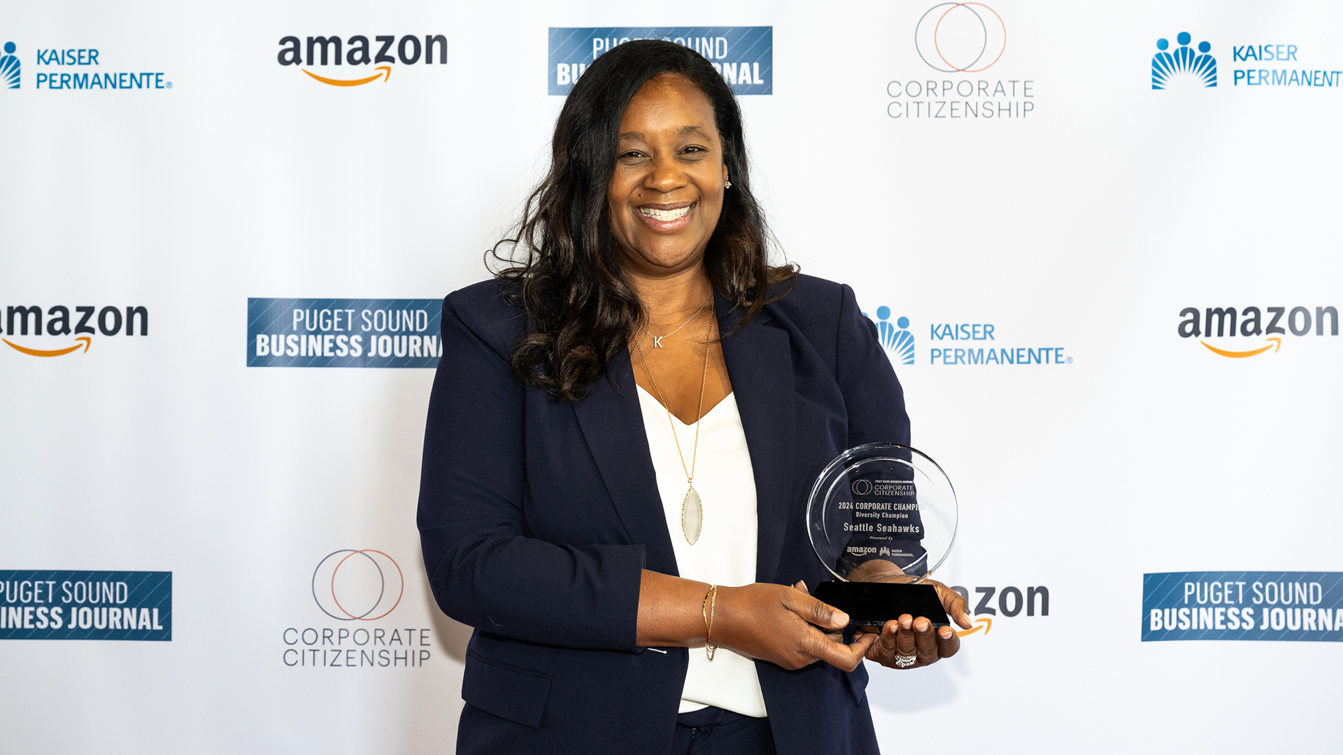 Seahawks DEI Vice President Karen Wilkins-Mickey accepting the  Diversity Champions award