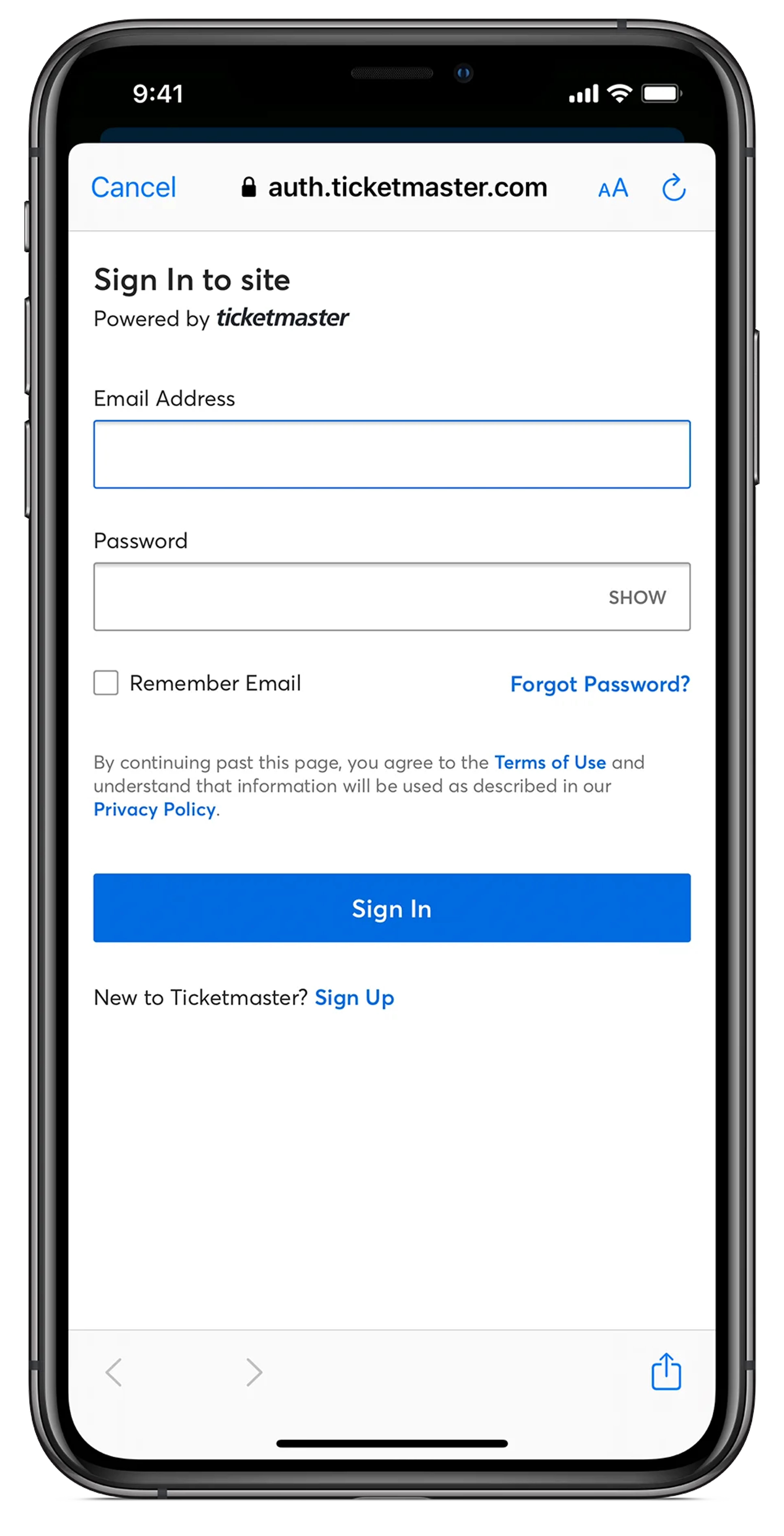 The Seahawks Mobile App Login page