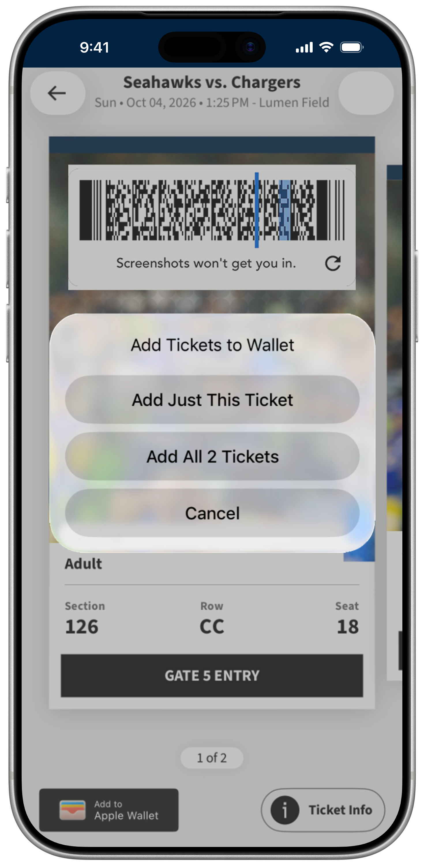 View Ticket QR - Add to Wallet
