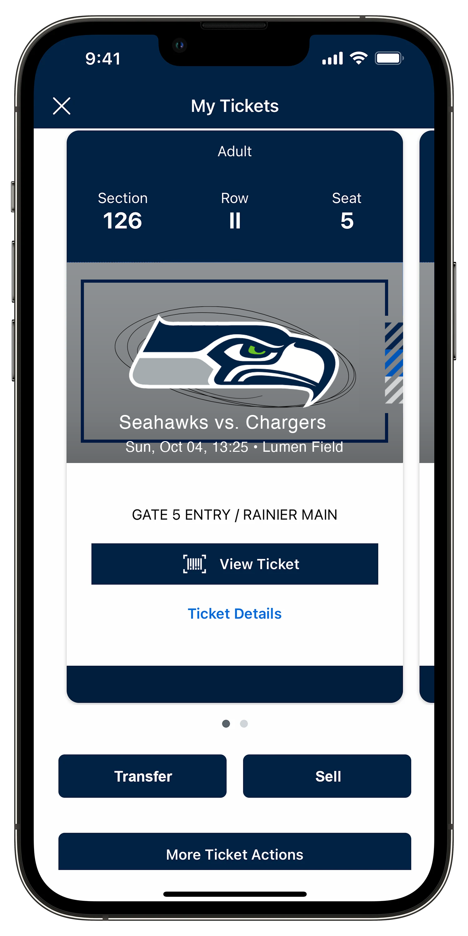 A Seahawks Mobile App game ticket