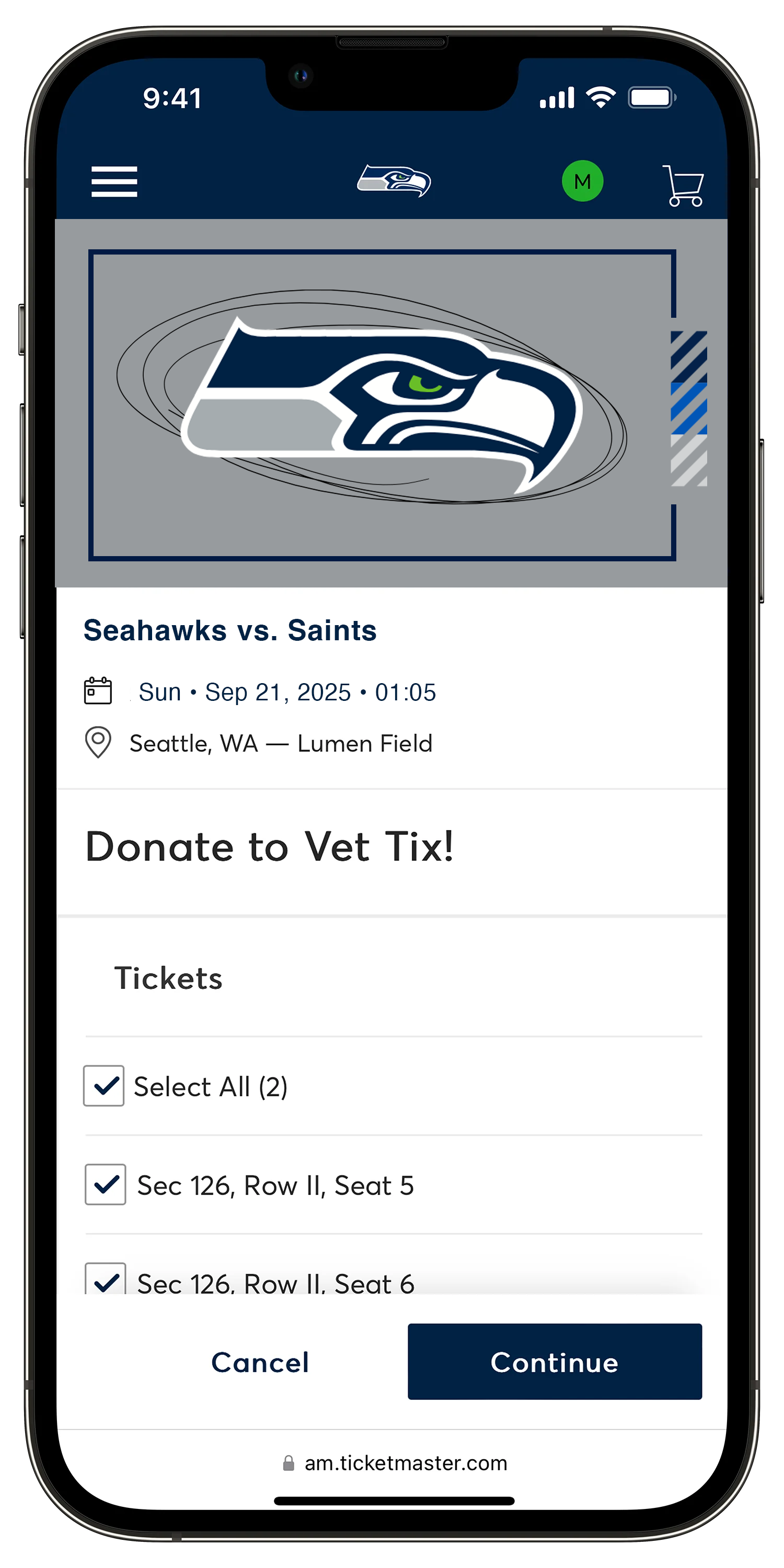 The Seahawks Account Manager donation page