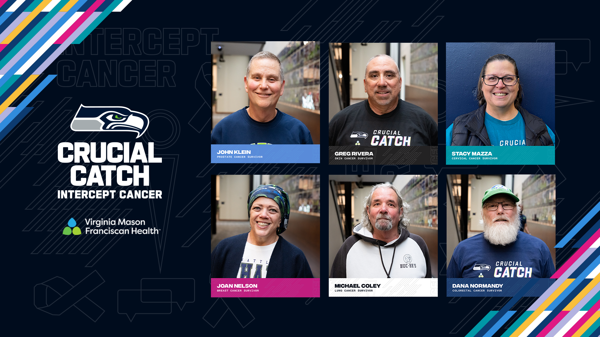 Crucial Catch - Intercept Cancer, with six images of cancer patients from Virginia Mason Franciscan Health