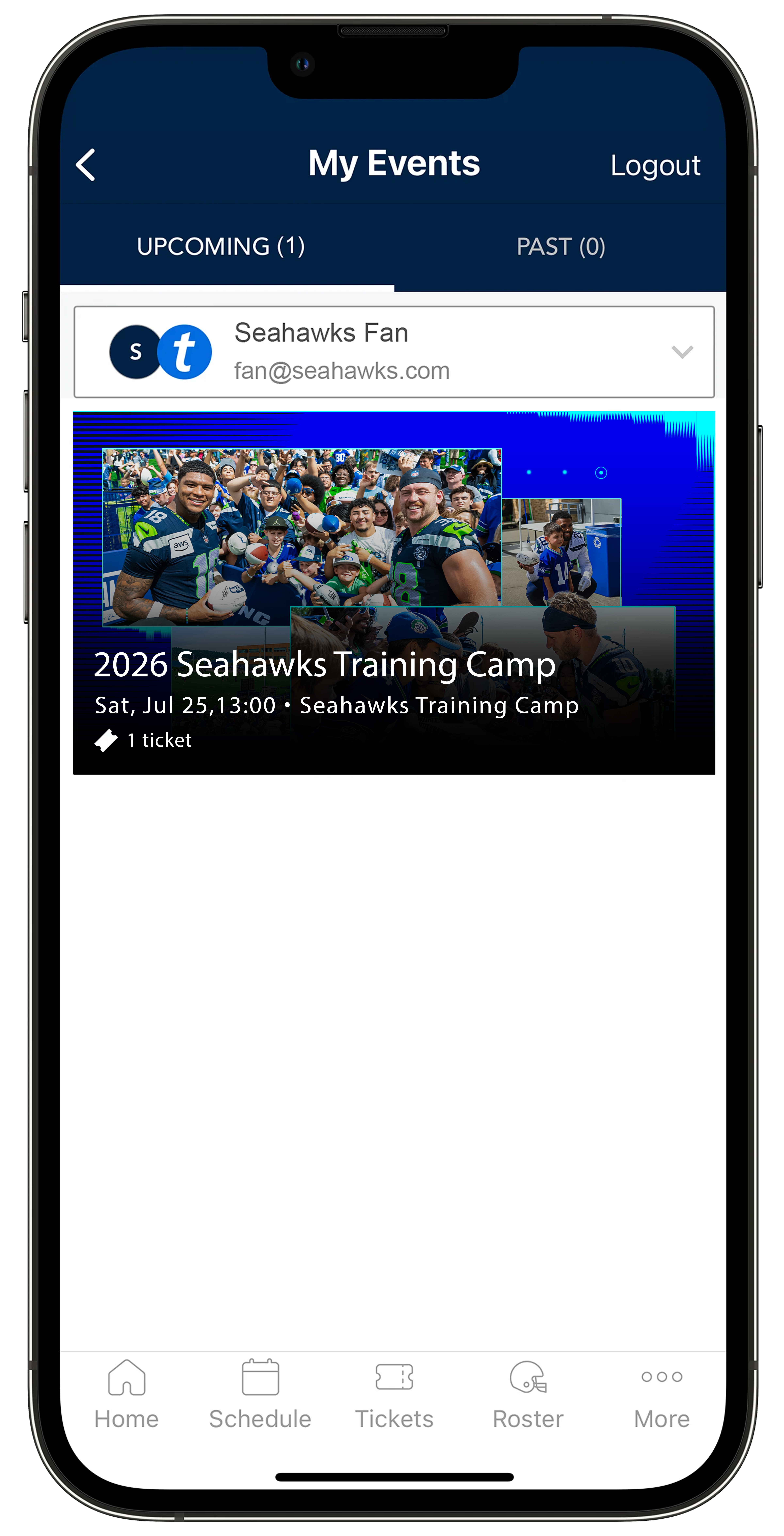 The Seahawks Mobile App My Events Page