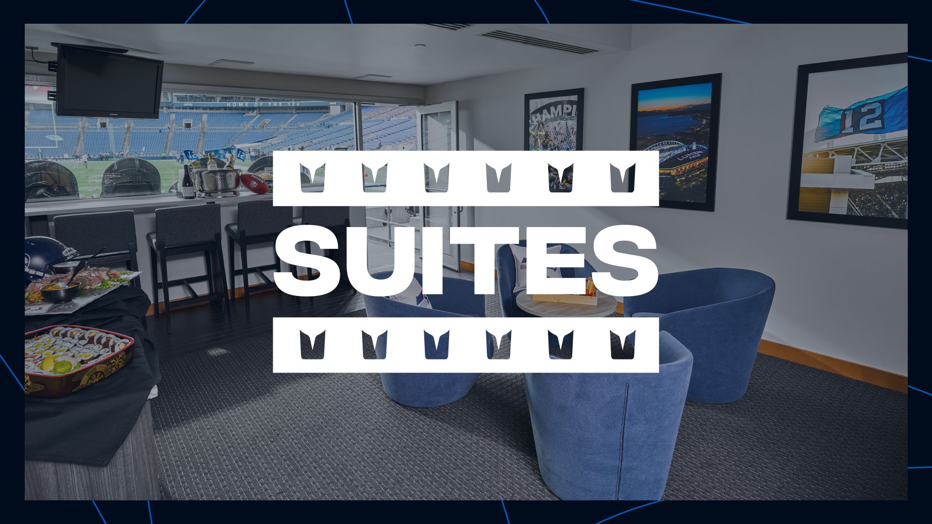 A photo of suite seats with the caption The Suite Life