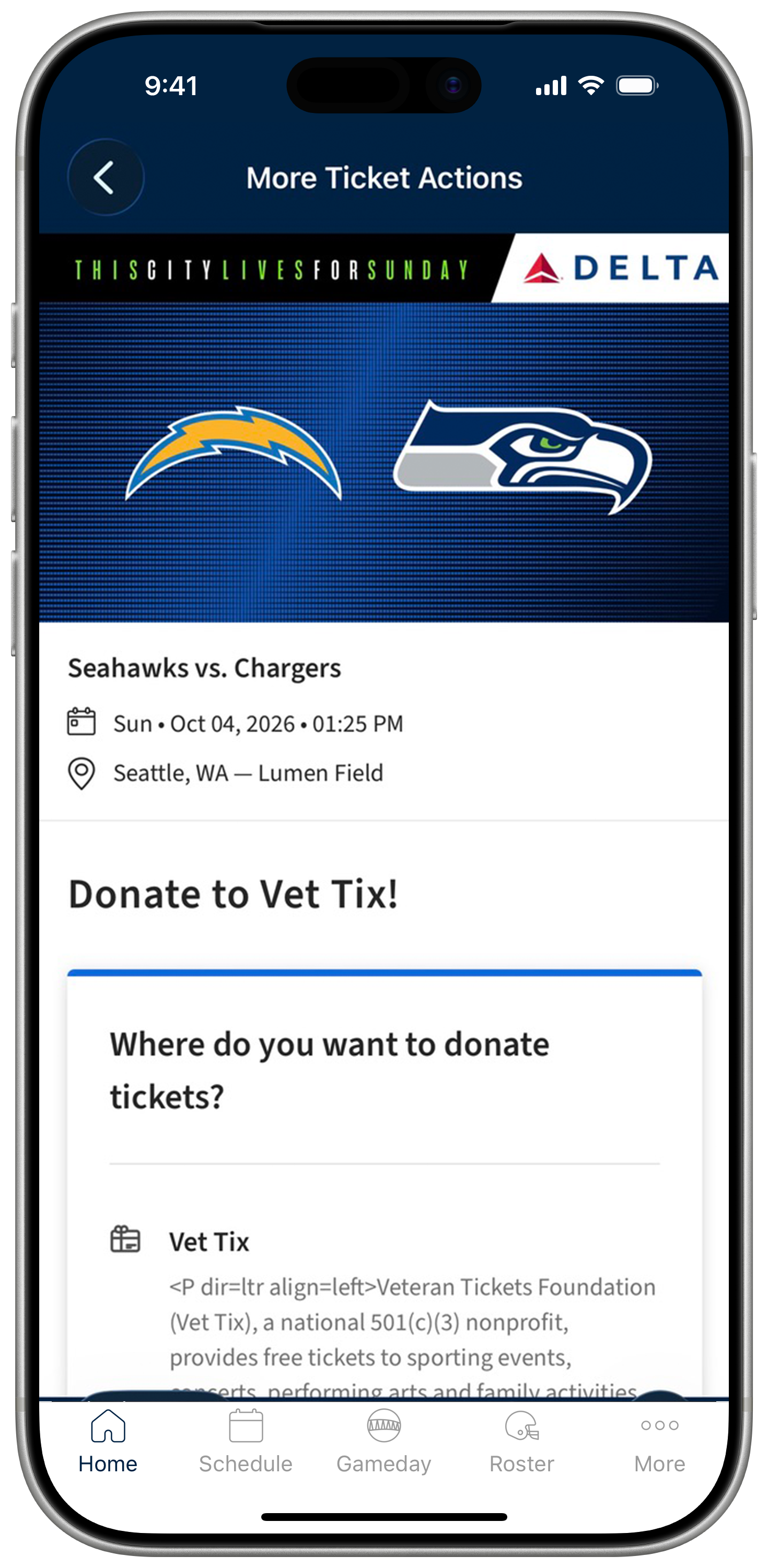 The Seahawks Account Manager donation page