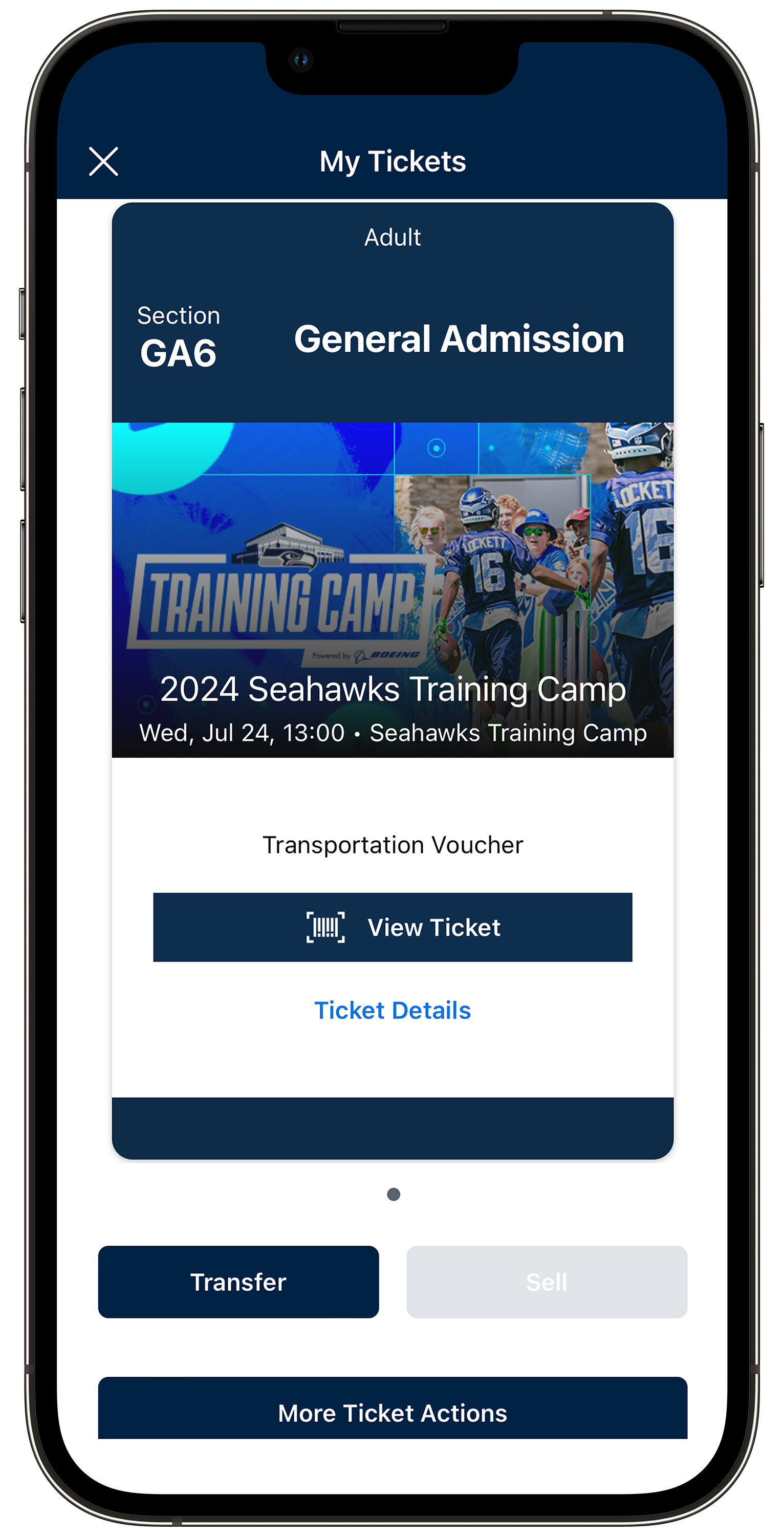 A Seahawks Mobile App Training Camp ticket
