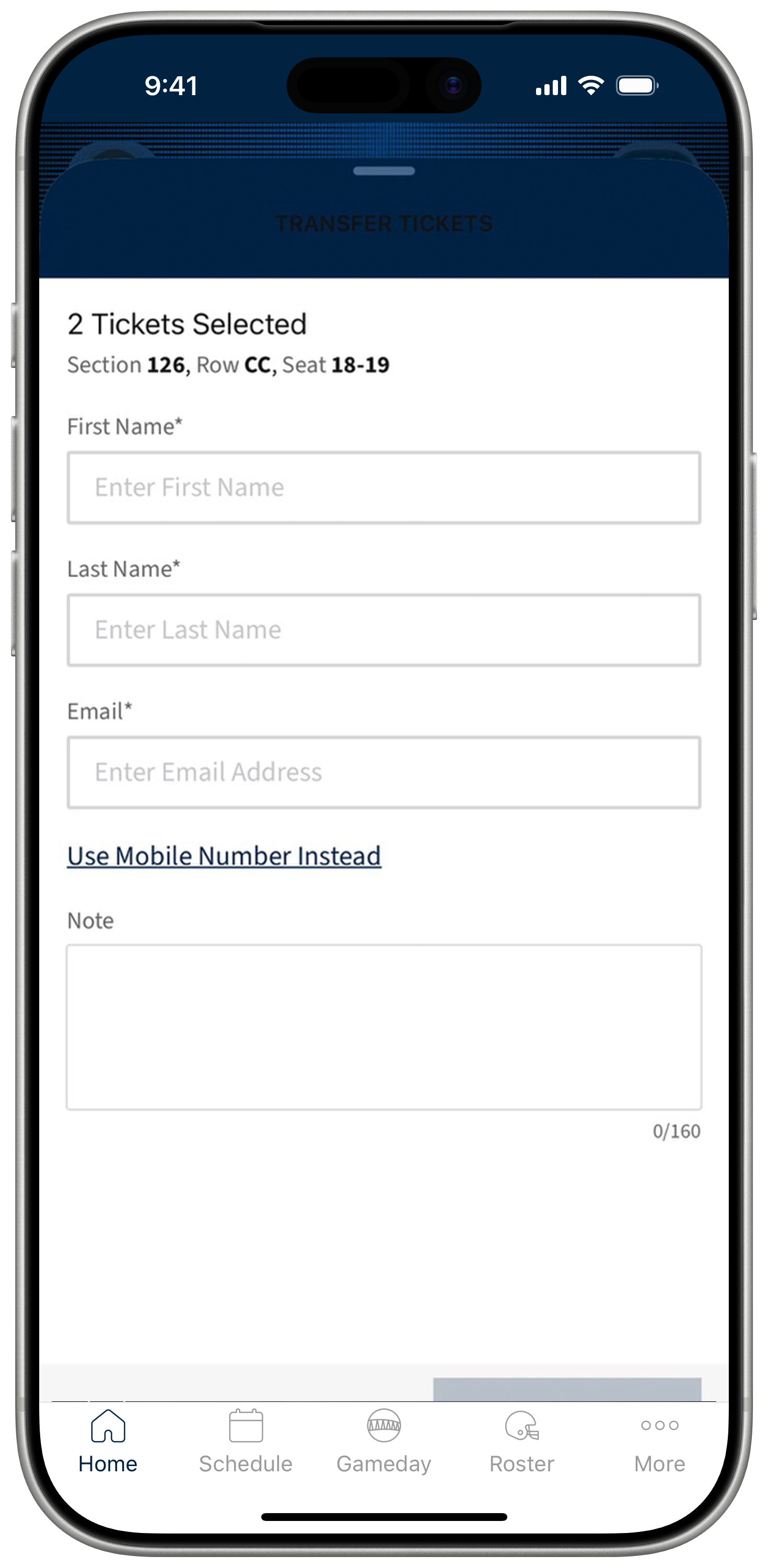 The Seahawks Mobile App Recipients Page