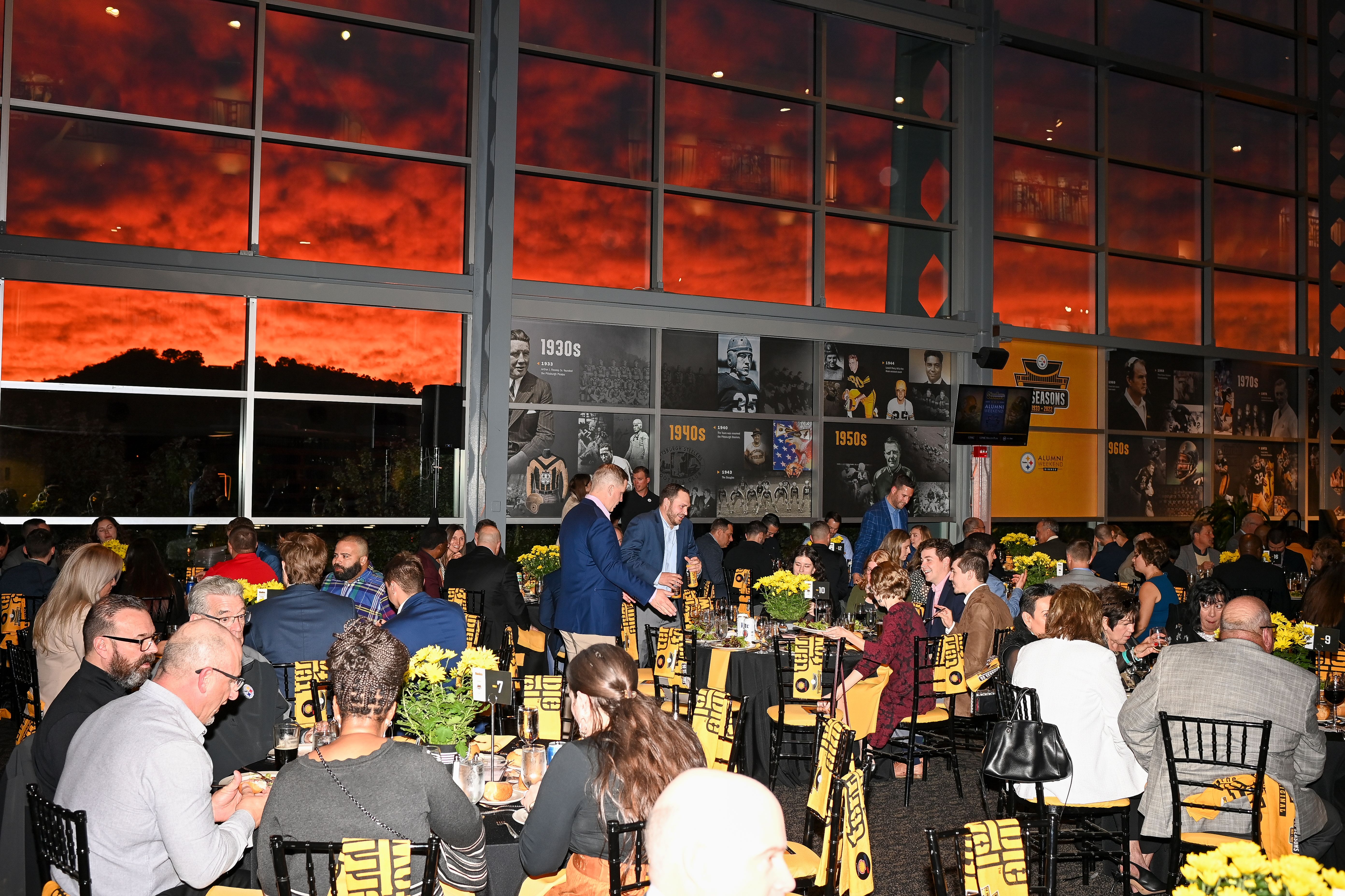 The Pittsburgh Steelers celebrate 90 season of football at Acrisure Stadium during the Alumni Weekend Dinner benefitting the UPMC Sports Medicine Concussion Program Friday, Sept. 30, 2022 in Pittsburgh, PA. (Karl Roser / Pittsburgh Steelers)