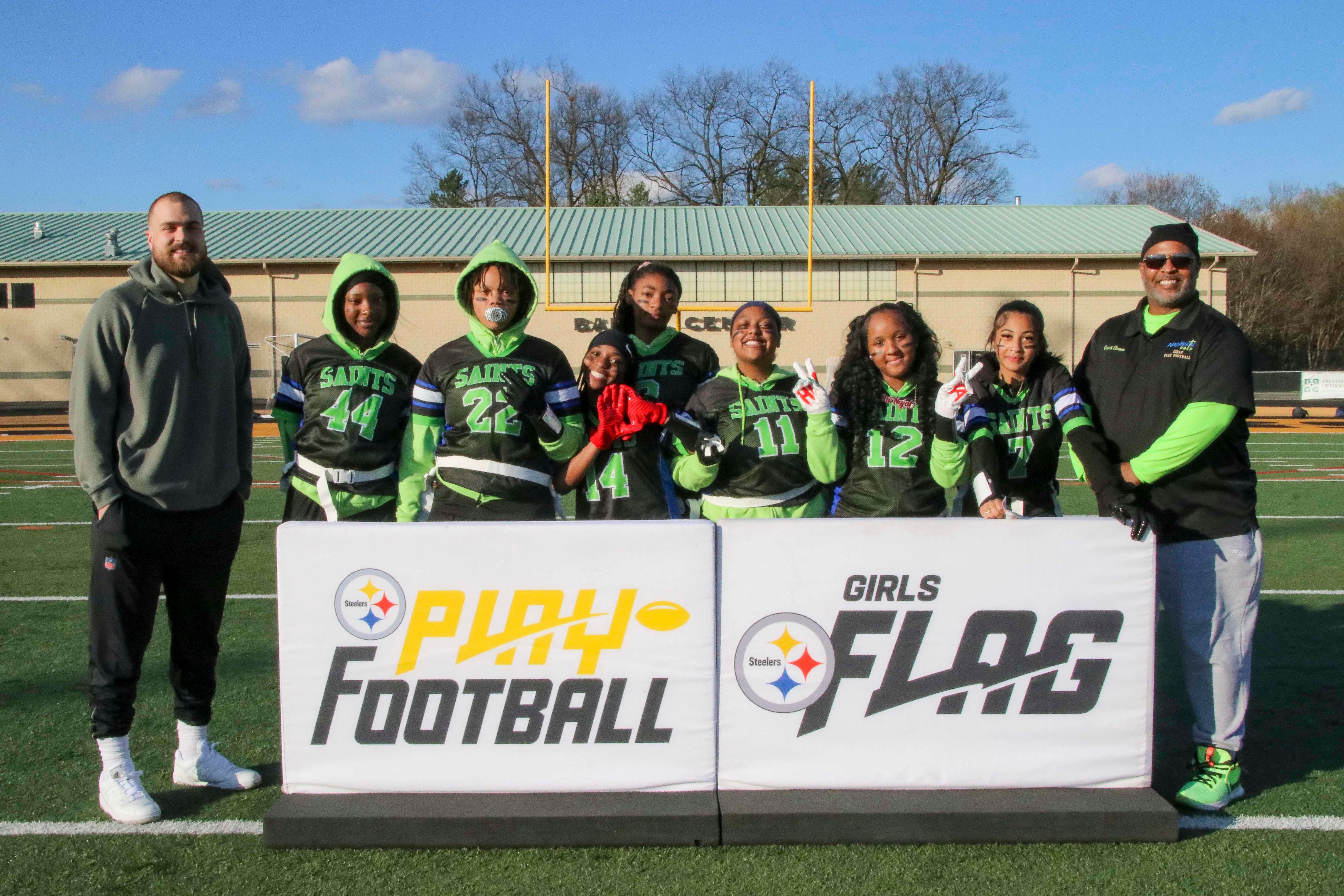 Week 1 of the Steelers’ Girls High School Flag Football season on Wednesday, April 16, 2025 at North Allegheny Senior High School. (Brad Oskowski / Pittsburgh Steelers)