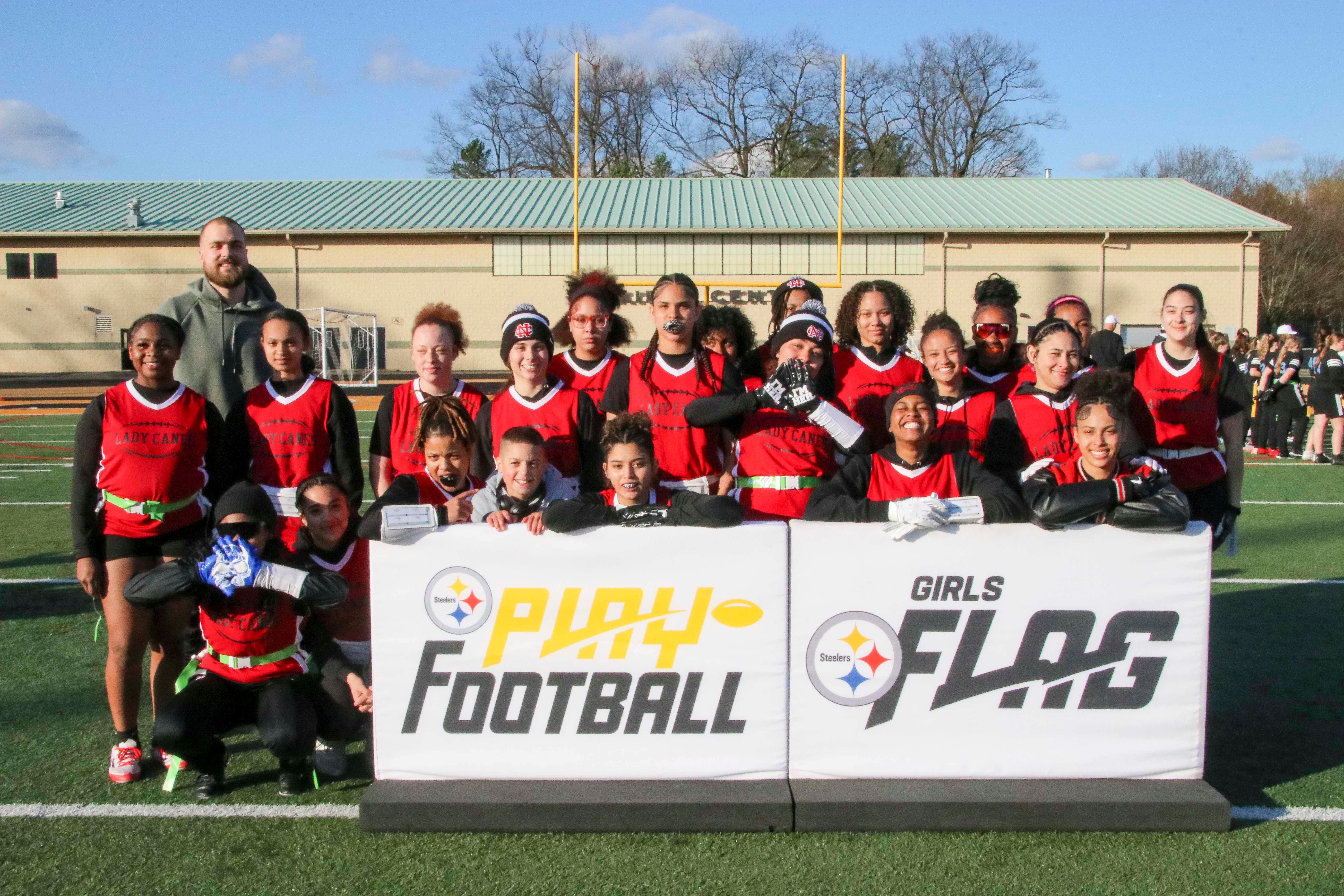 Week 1 of the Steelers’ Girls High School Flag Football season on Wednesday, April 16, 2025 at North Allegheny Senior High School. (Brad Oskowski / Pittsburgh Steelers)