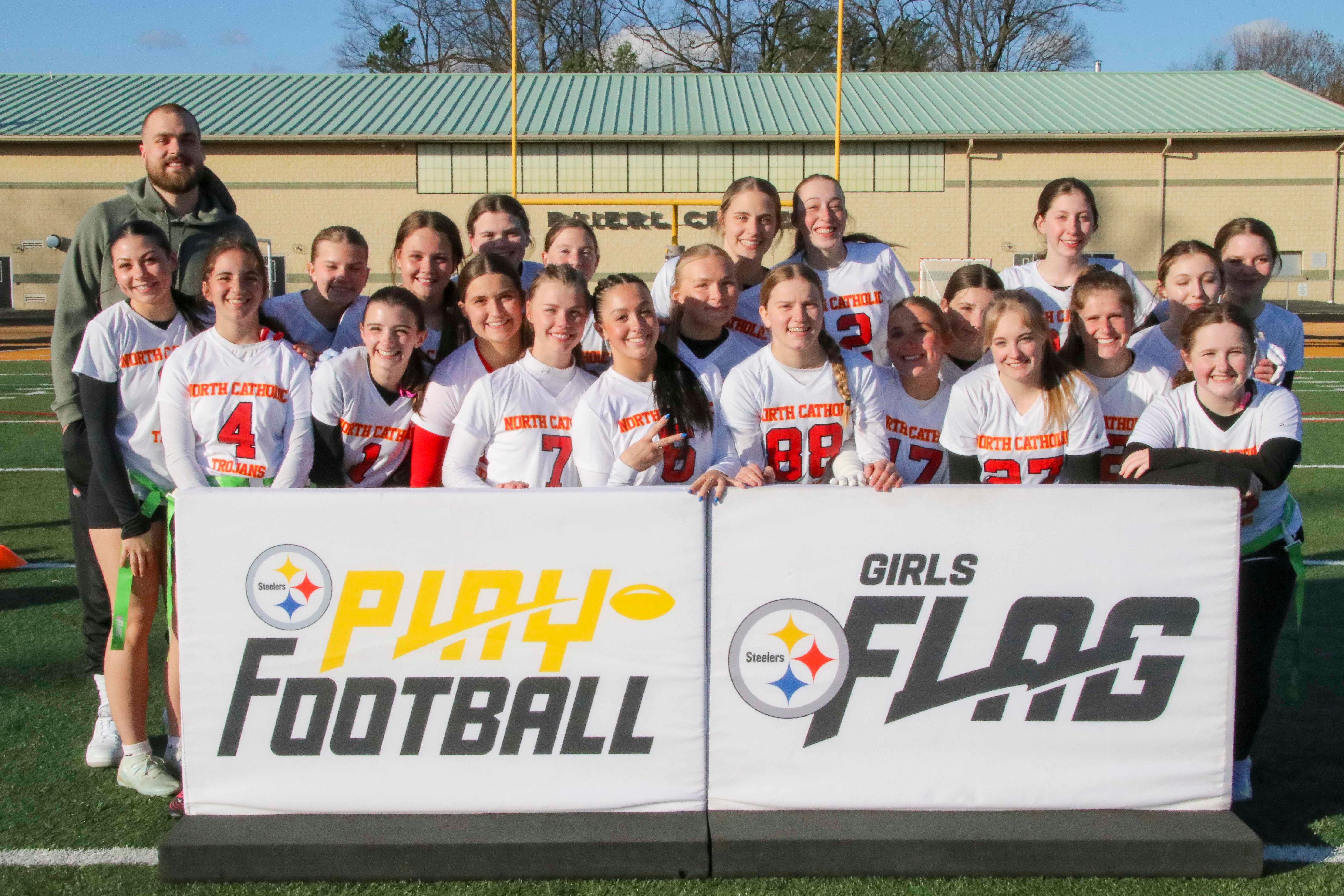 Week 1 of the Steelers’ Girls High School Flag Football season on Wednesday, April 16, 2025 at North Allegheny Senior High School. (Brad Oskowski / Pittsburgh Steelers)