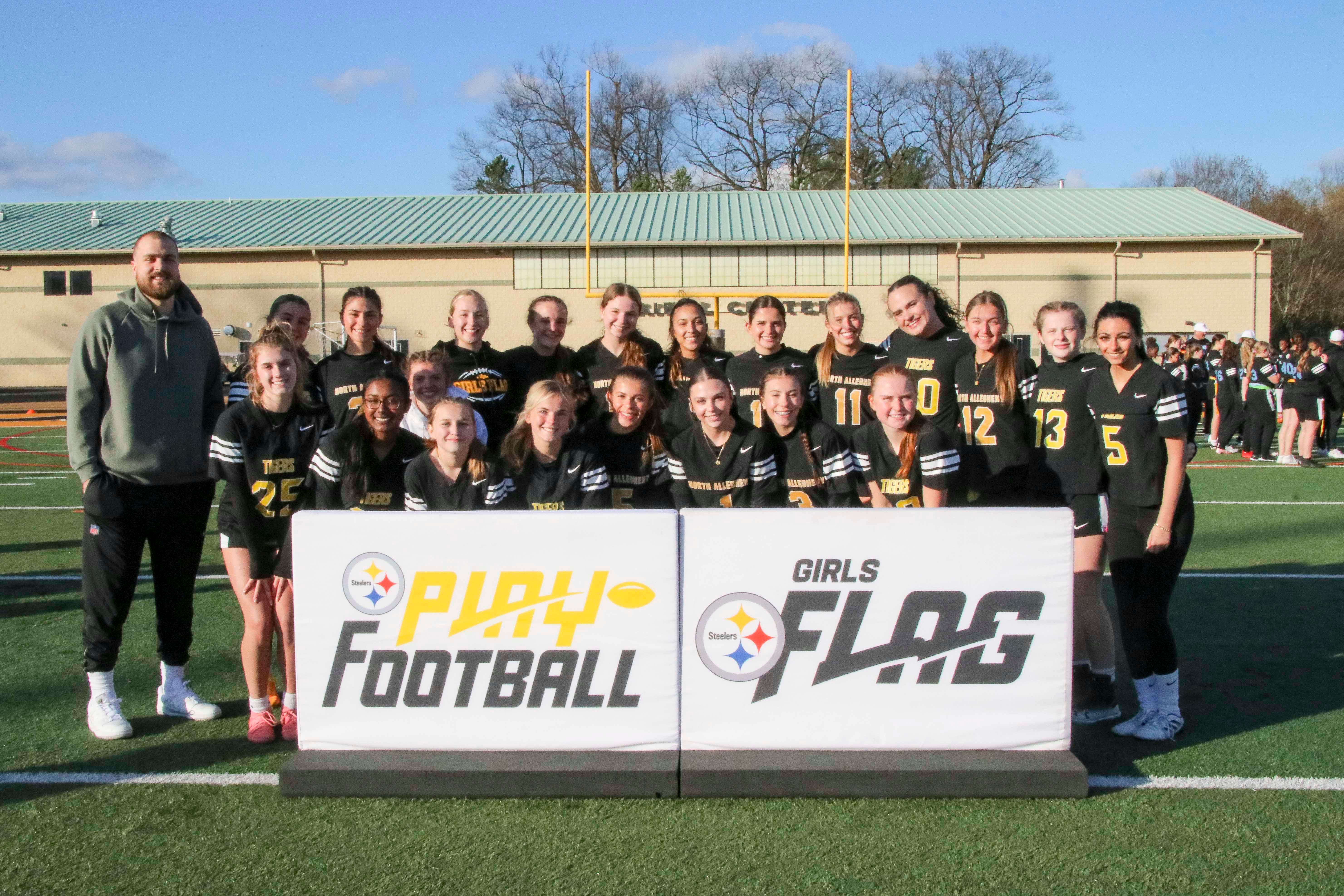 Week 1 of the Steelers’ Girls High School Flag Football season on Wednesday, April 16, 2025 at North Allegheny Senior High School. (Brad Oskowski / Pittsburgh Steelers)