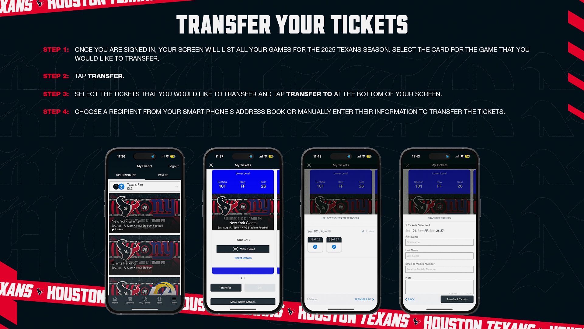 Transfer Texans Tickets 2025