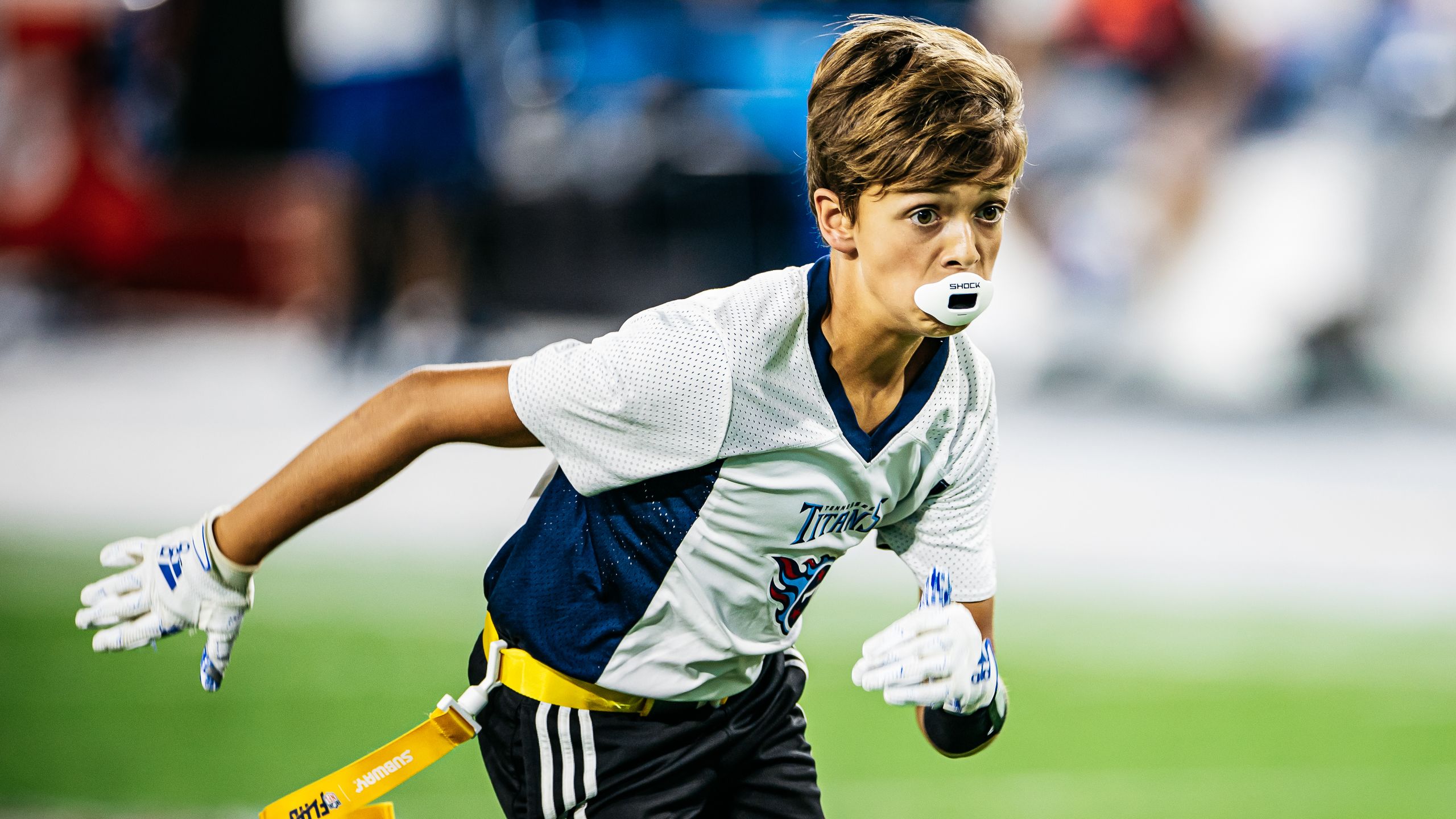 Youth Flag Football during halftime of the preseason game between the Tennessee Titans and the Arizona Cardinals at Nissan Stadium on August 27, 2022 in Nashville, TN. Photo By Joe Howell/Tennessee Titans