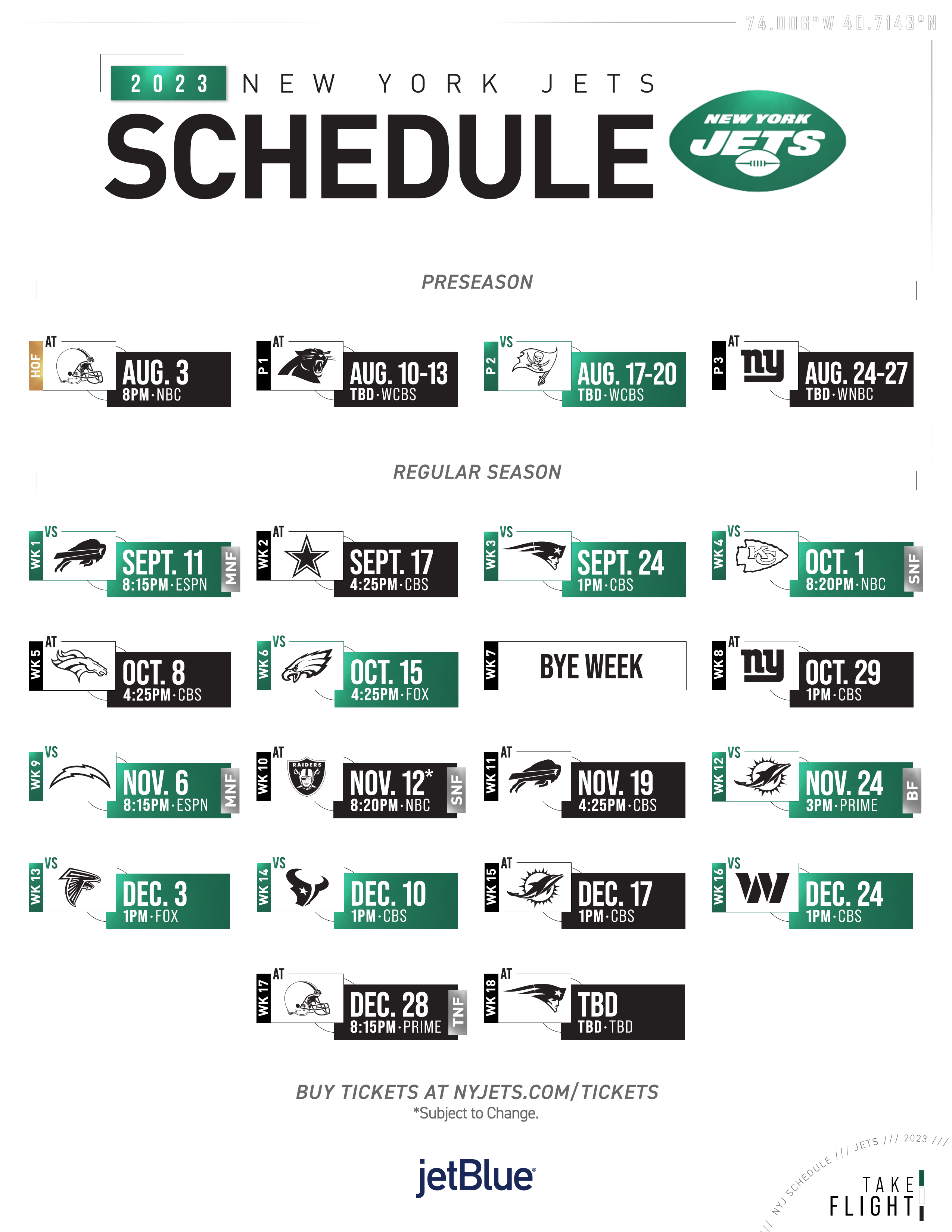 2022 New York Jets Preseason Schedule: Complete schedule, tickets and  matchup information for 2022 NFL Season