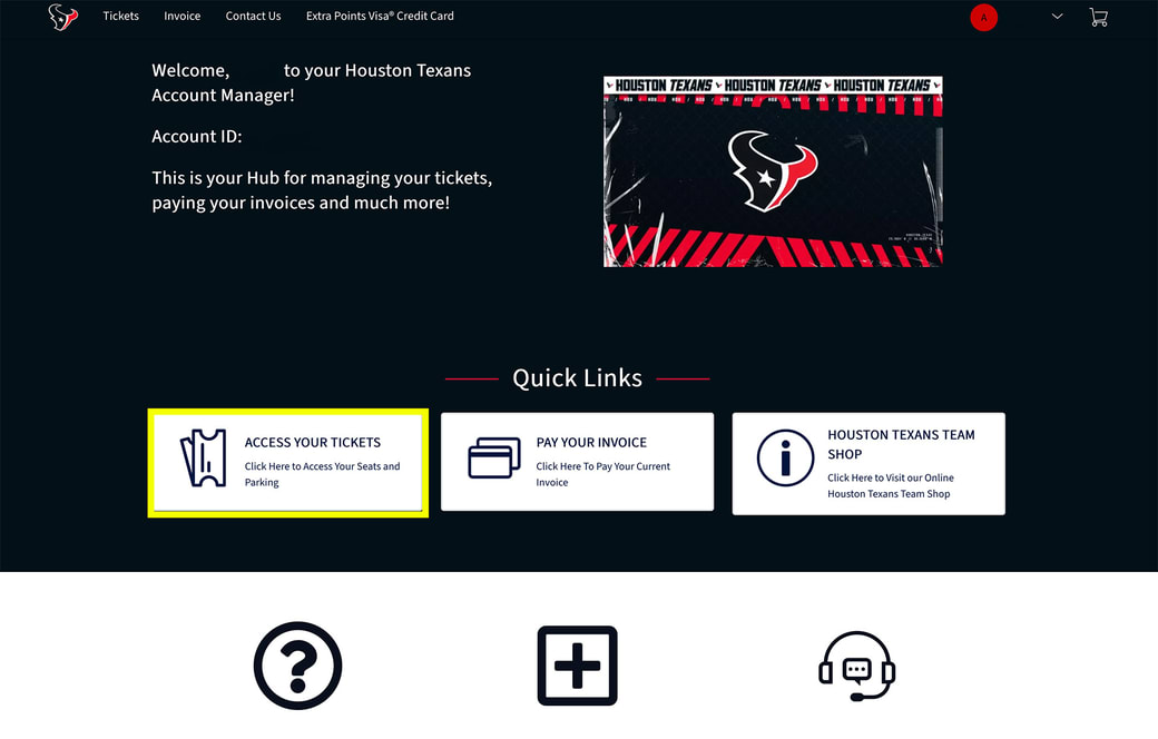 The Account Manager home screen with the Access Your Tickets card highlighted under Quick Links.