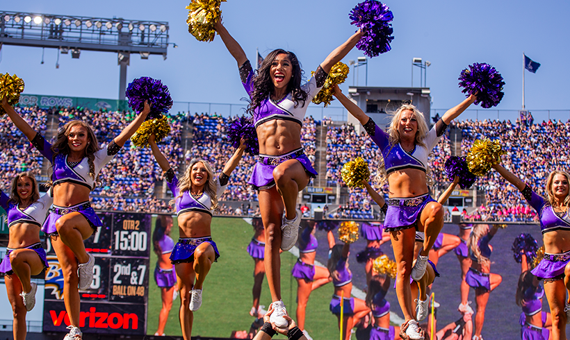 Baltimore Ravens Cheerleaders performing on gameday