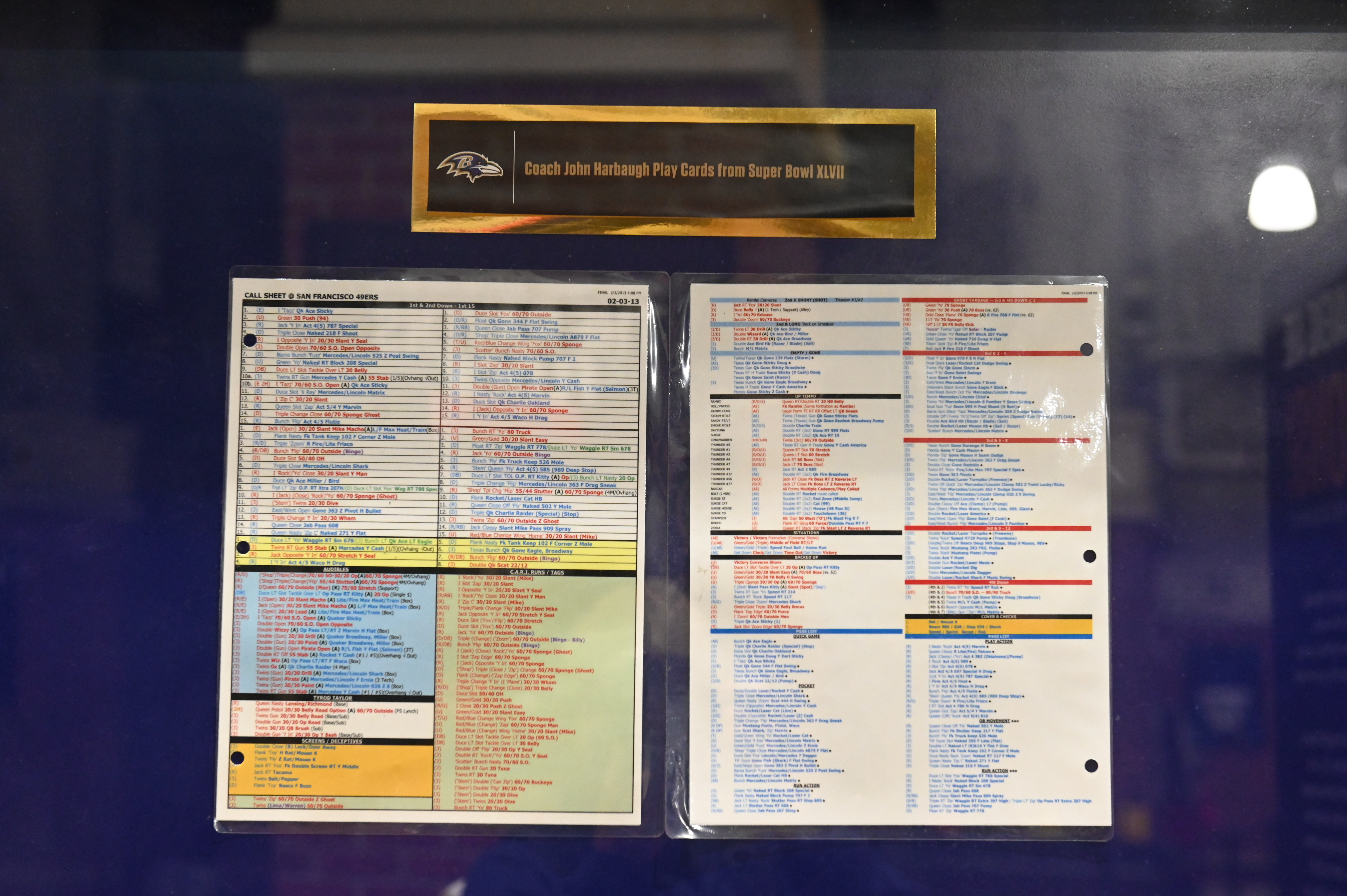 Coach John Harbaugh Play Cards from Super Bowl XLVII