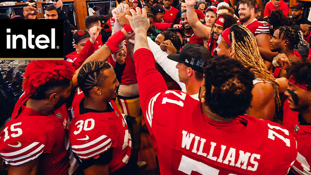Go Inside the 49ers Locker Room Following Divisional Round Win vs. Packers
