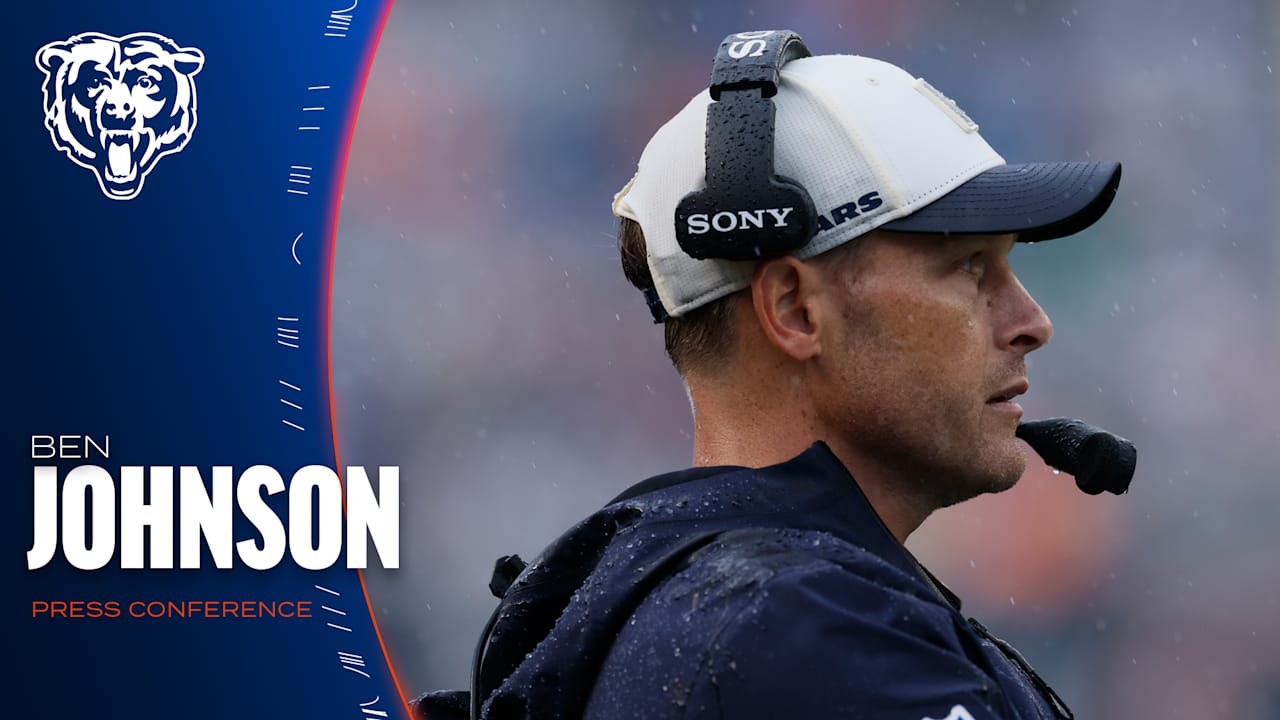 Ben Johnson speaking at the Bears postgame press conference