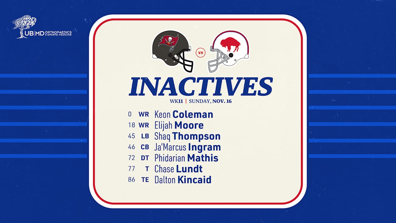 Image for Buffalo Bills inactives list vs. Tampa Bay Buccaneers | Week 11