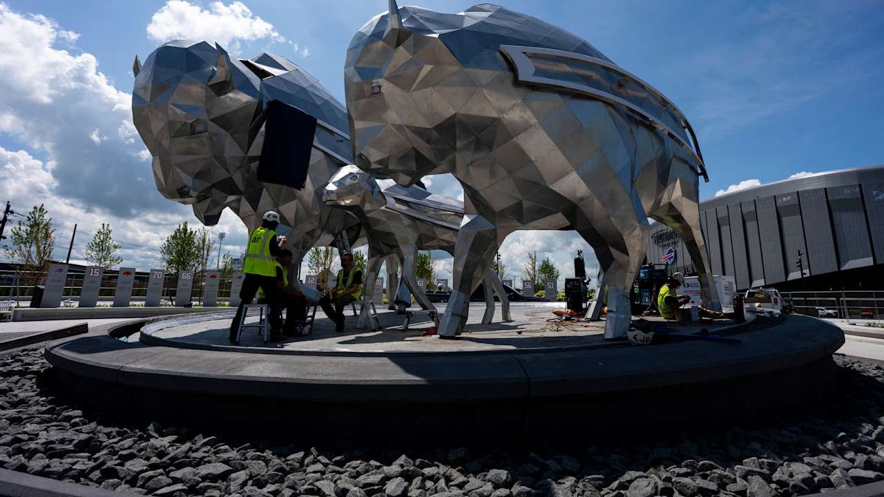 Buffalo Bills complete installation of bison family statues at Highmark Stadium's Family Circle