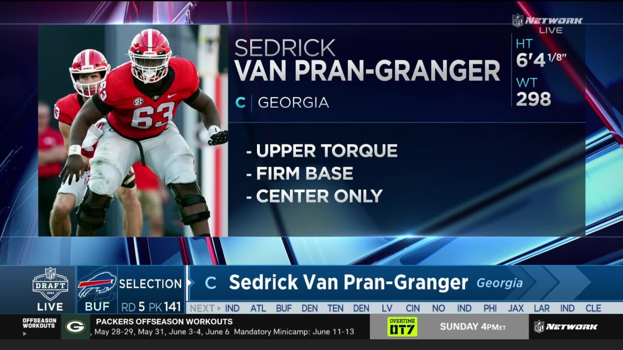 | Bills select Sedrick Van Pran-Granger with No. 141 pick in 2024 draft