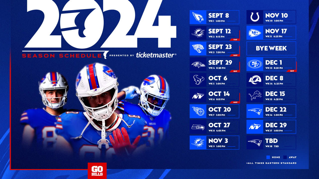 Buffalo Bills 2024 Schedule Games vs. Dolphins, Jets, Cardinals, and