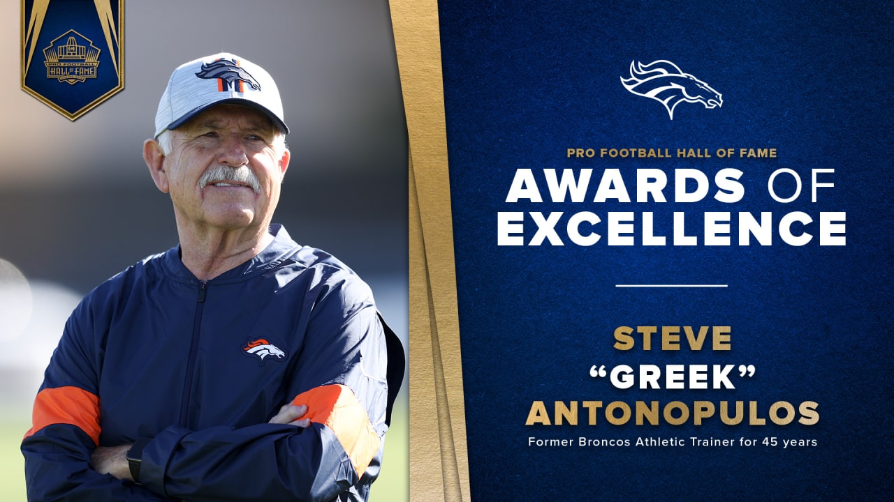 Longtime Broncos athletic trainer Steve 'Greek' Antonopulos honored as Pro Football Hall of Fame Awards of Excellence recipient