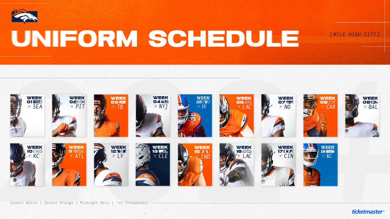 Broncos announce 2024 uniform schedule