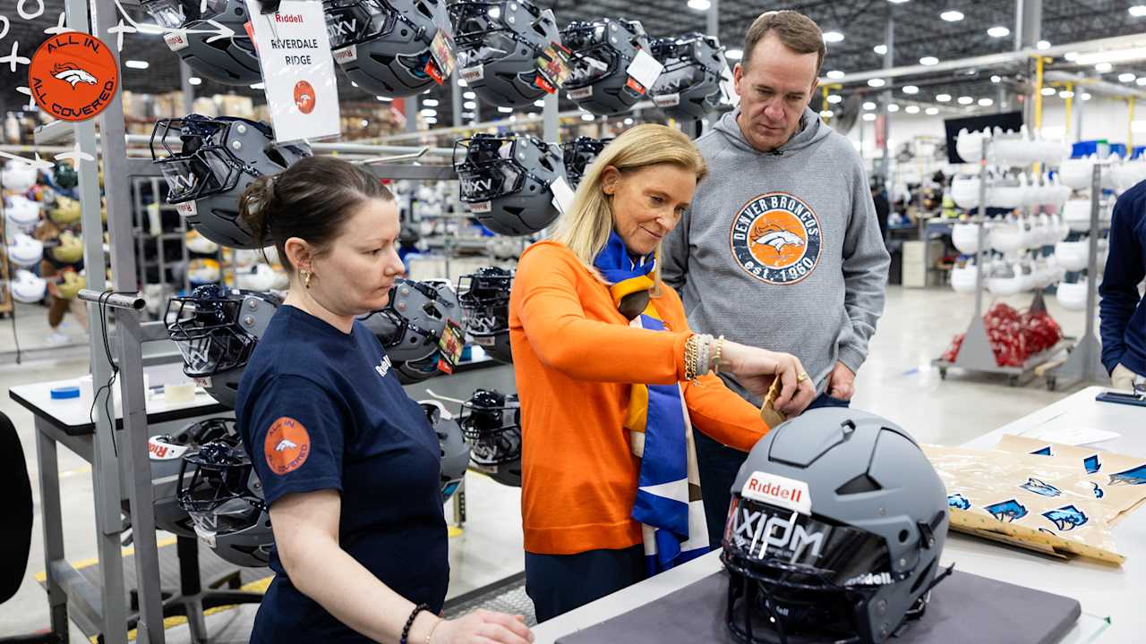 Photos: Inside Riddell's helmet production process with Carrie Walton Penner and Peyton Manning for the Broncos' ALL IN. ALL COVERED. program