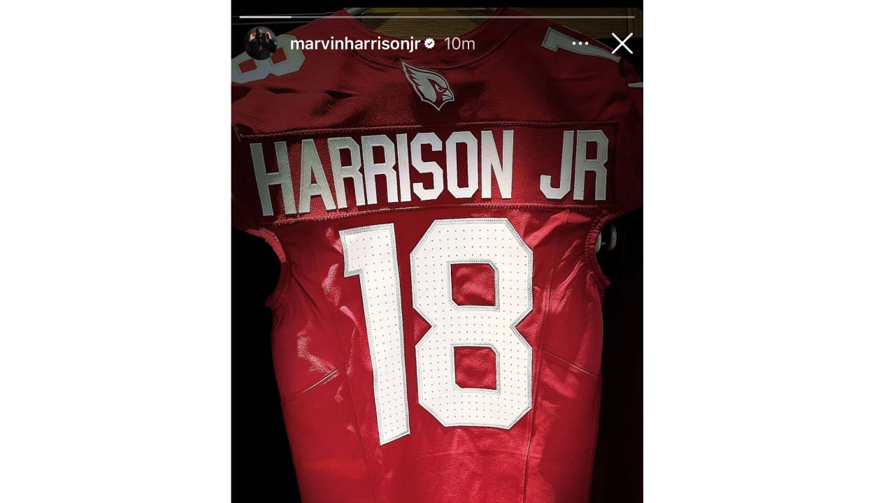 Cardinals rookie wide receiver Marvin Harrison Jr. announces on social media he will wear No. 18