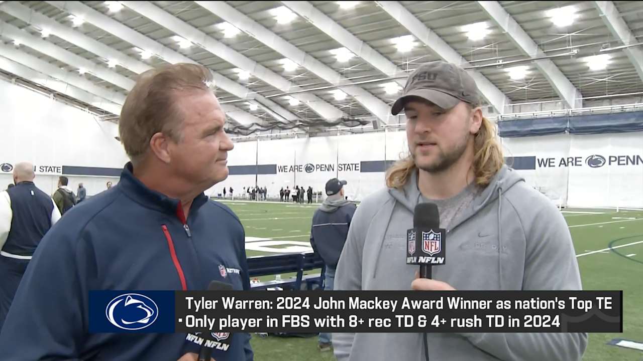 Brian Baldinger chats with Tyler Warren at Penn State's 2025 pro day