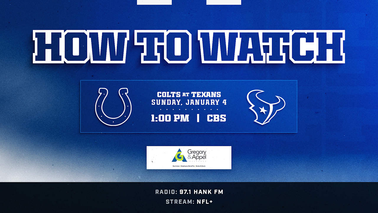 Where to watch Indianapolis Colts at Houston Texans? The week 18 game kicks off at 1:00 p.m. ET this Sunday and is available to watch on CBS.