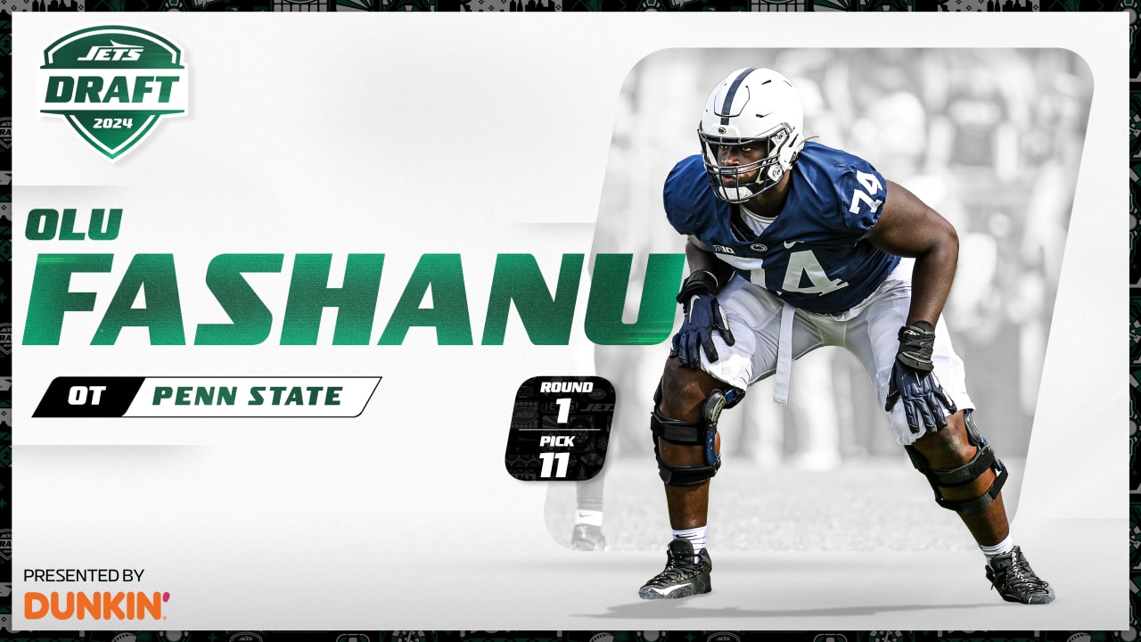 Jets Trade Down One Slot to No. 11, Take Penn State T Olu Fashanu as Their 1st Pick of Draft 2024 Jets Trade Down One Slot to No. 11, Take Penn State T Olu Fashanu as Their 1st Pick of Draft 2024