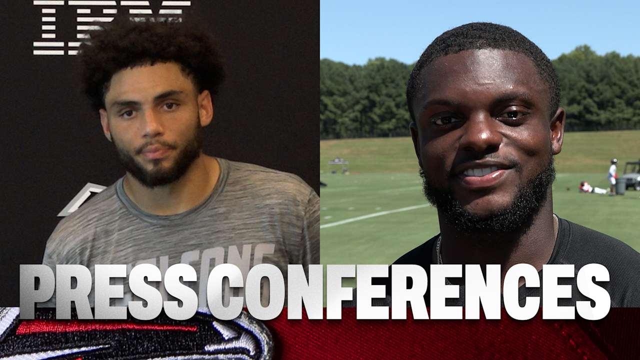 Drake London and Clark Phillips III speak to the media post-practice at AT&T Tra...