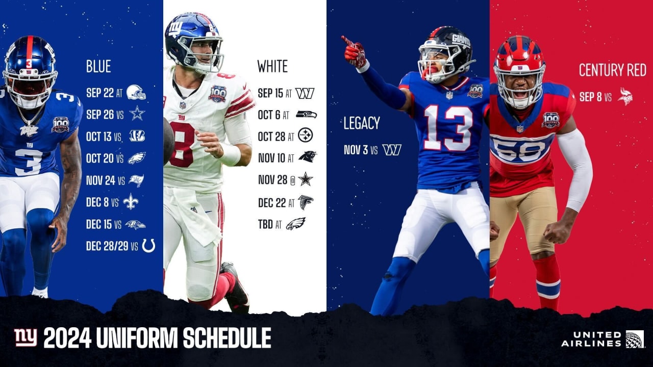 Giants announce 2024 uniform schedule; ‘Century Red’ Week 1