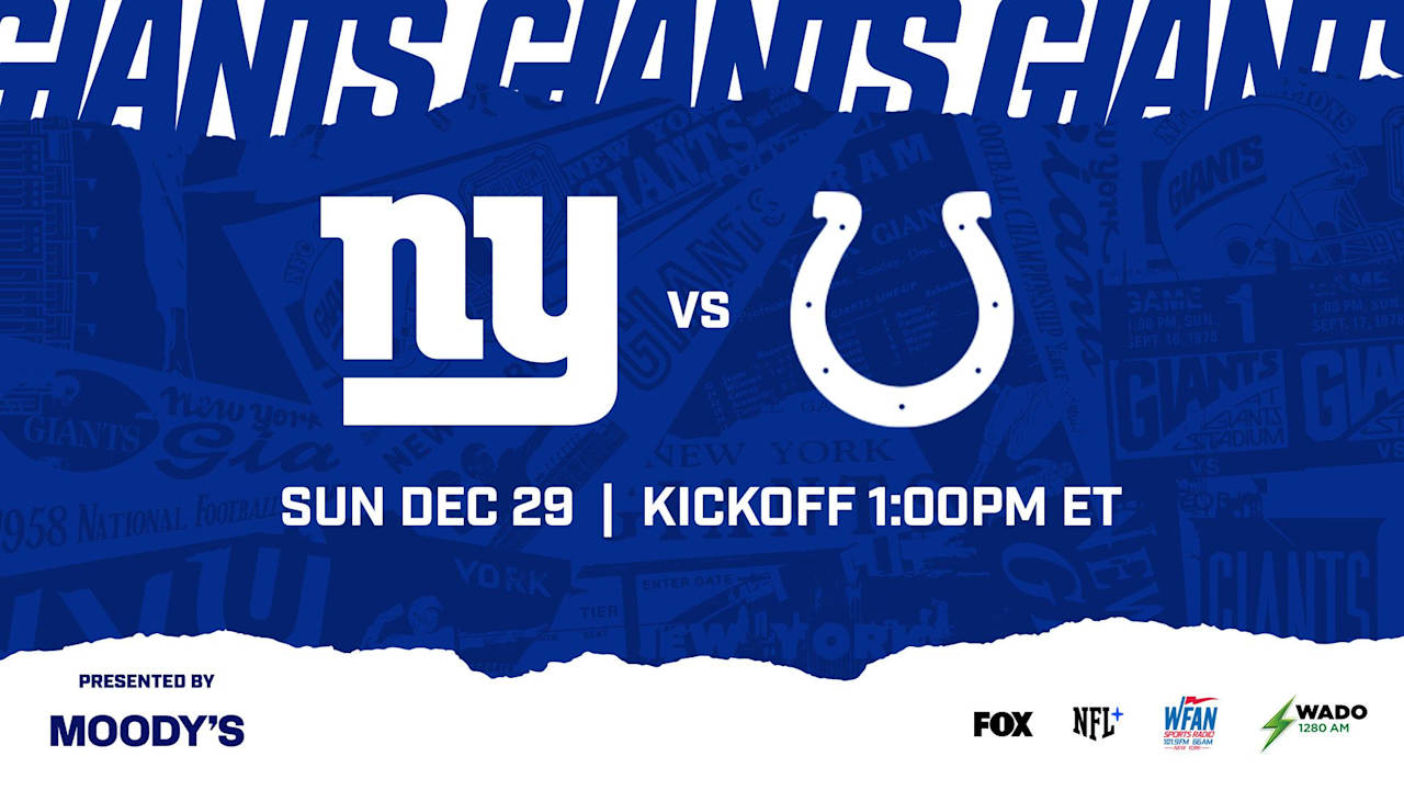 Giants’ Week 17 game vs. Colts set for 1 p.m. ET on on Sunday, Dec. 29