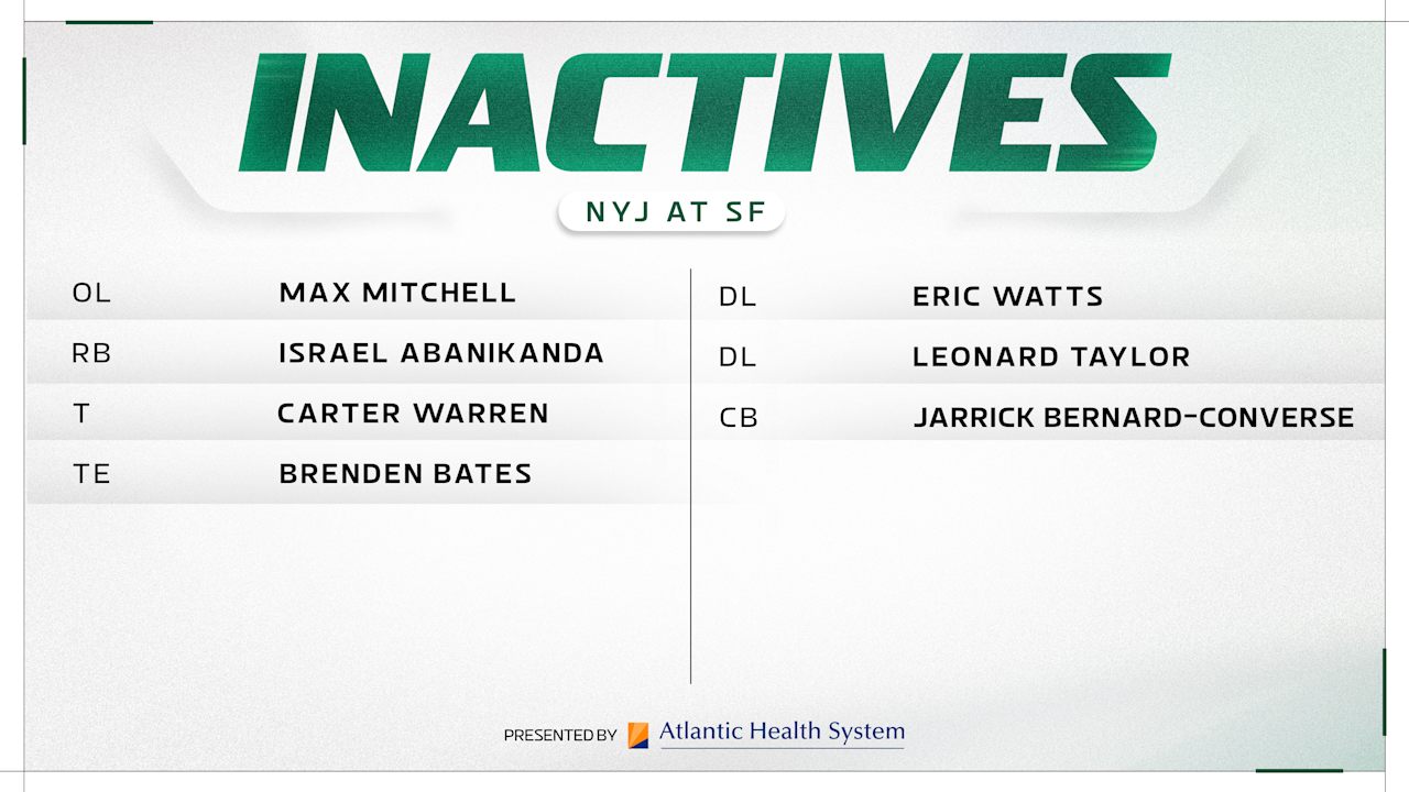 New York Jets vs San Francisco 49ers game: Inactive players