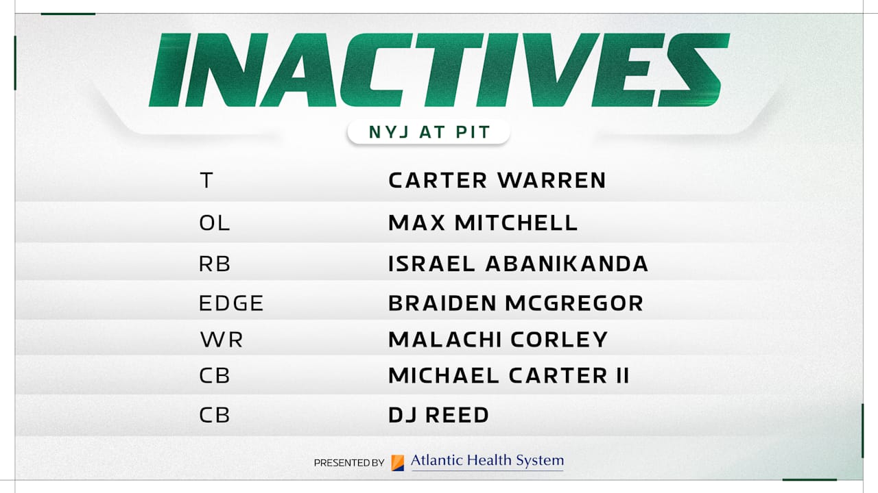 New York Jets vs. Pittsburgh Steelers game inactive