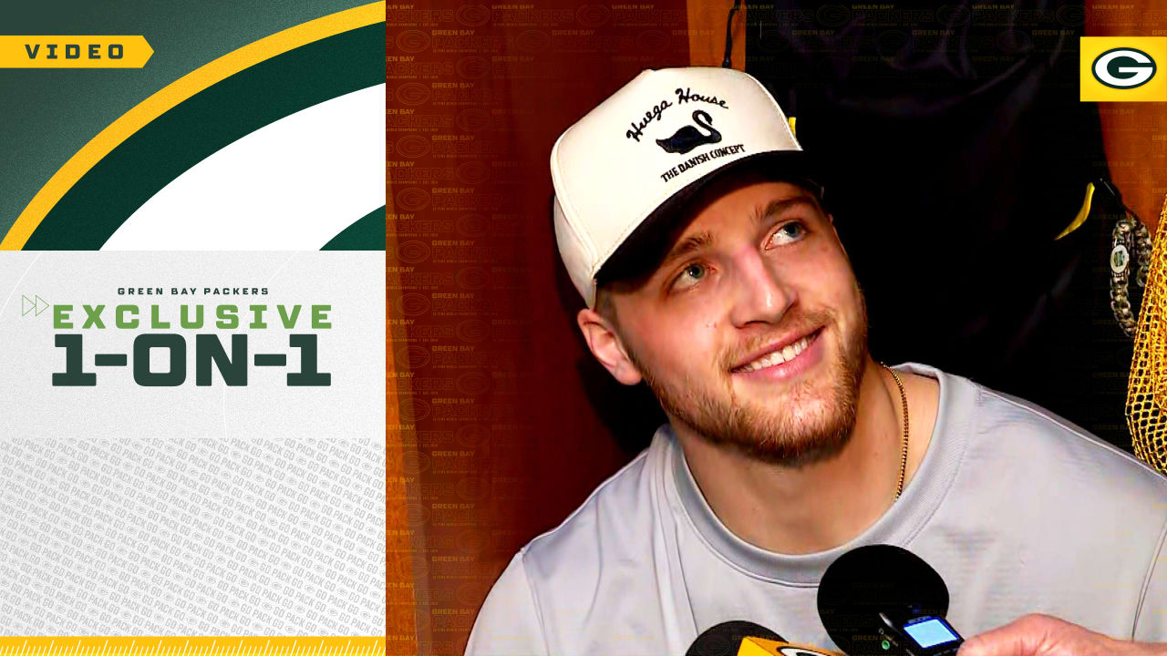 Tucker Kraft reacts to scoring first NFL TD in Packers' win over Lions