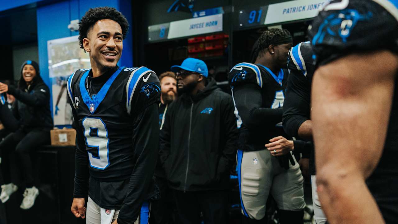 Bryce Young Carolina Panthers quarterback celebrates touchdown Wild Card 2026